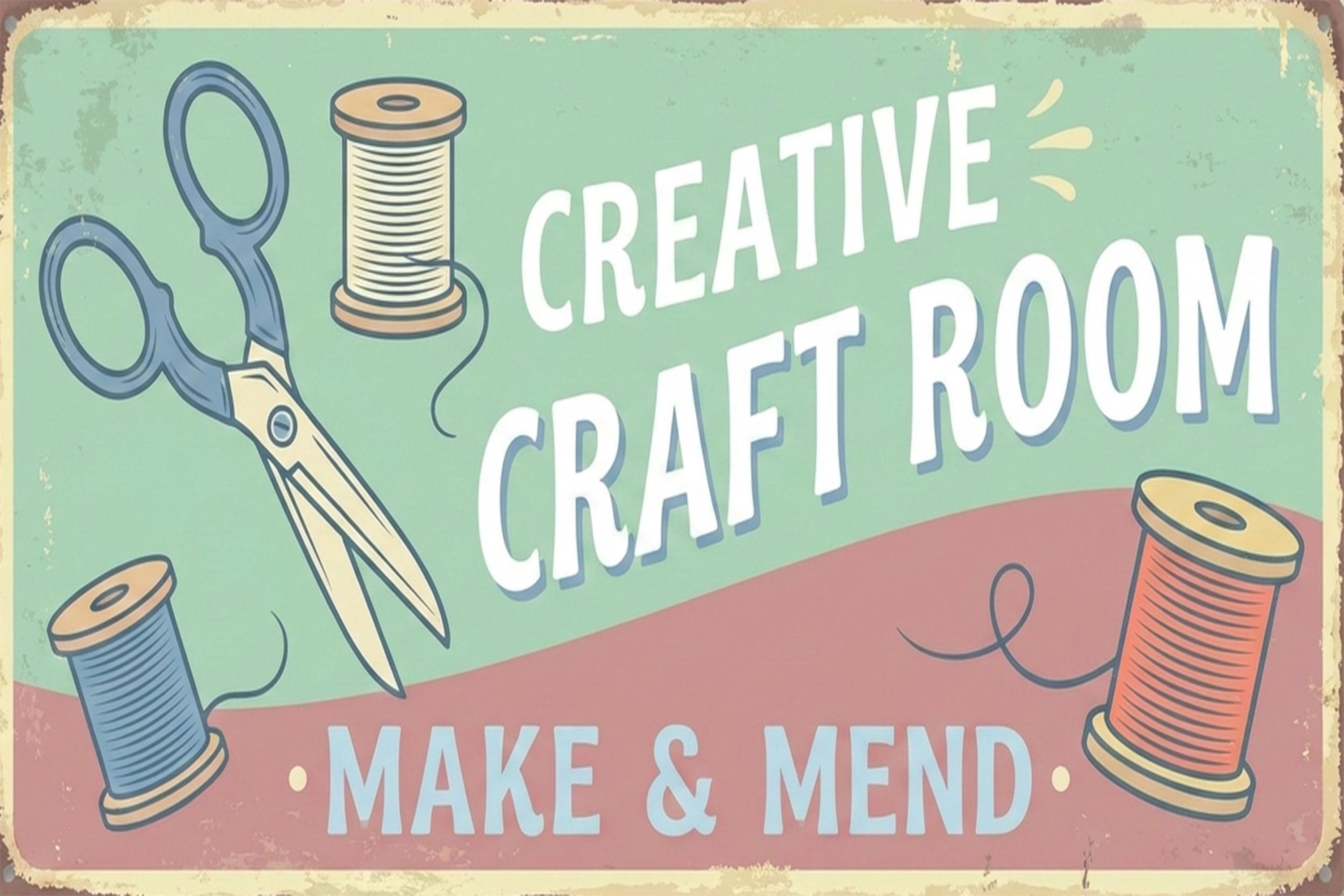 Custom Craft Room Metal Sign, Creative Make and Mend Wall Art, Personalized Hobby Decor