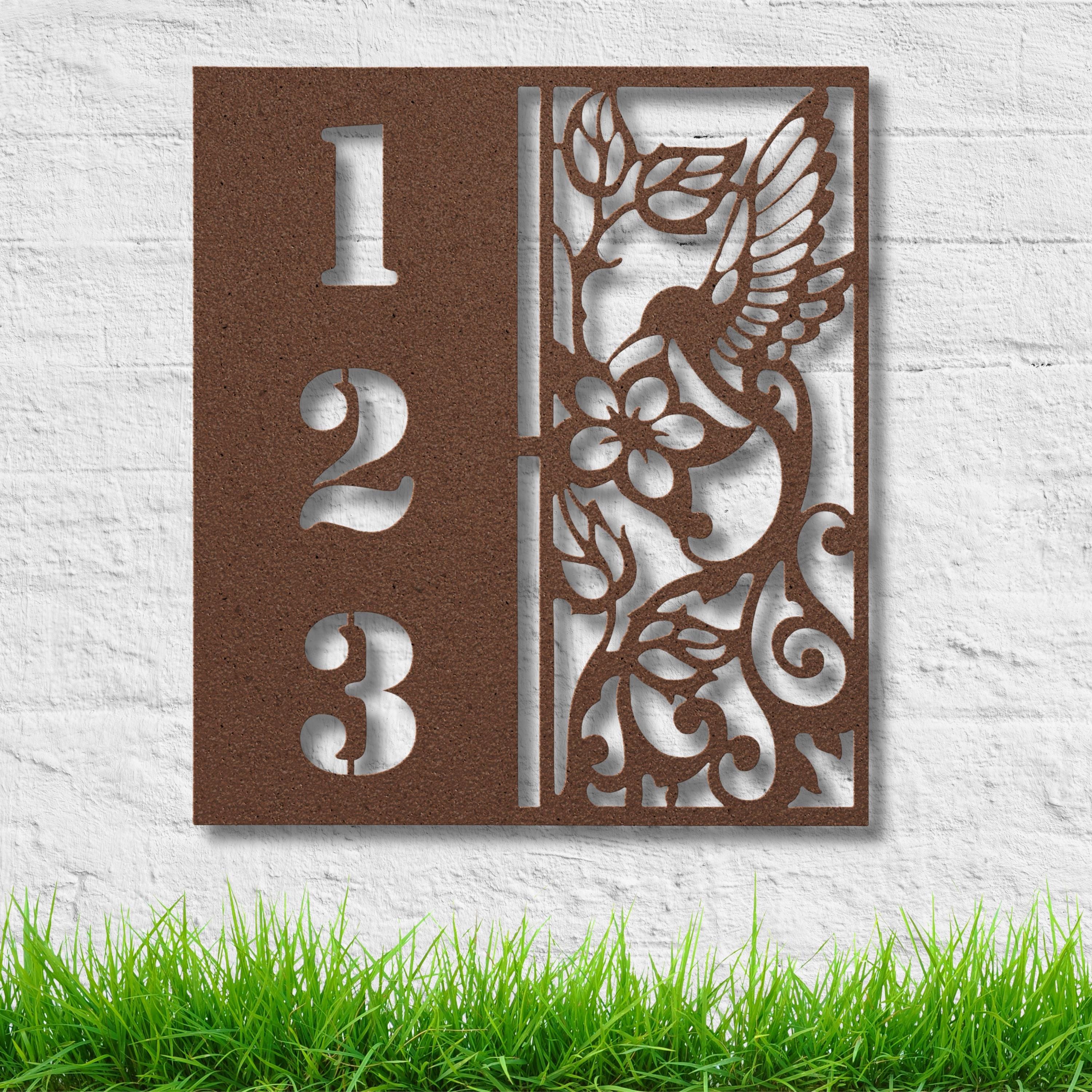 Personalized Hummingbird House Number Sign, Die Cut 18-Gauge Steel Address Art