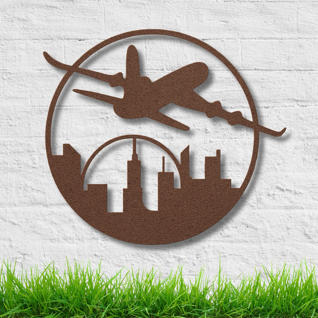 Airplane Cityscape Metal Wall Art | Travel Gift for Pilot