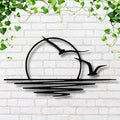 Sunset Ocean Birds Art - Coastal Metal Decor | Minimalist Nature Silhouette Wall Sign