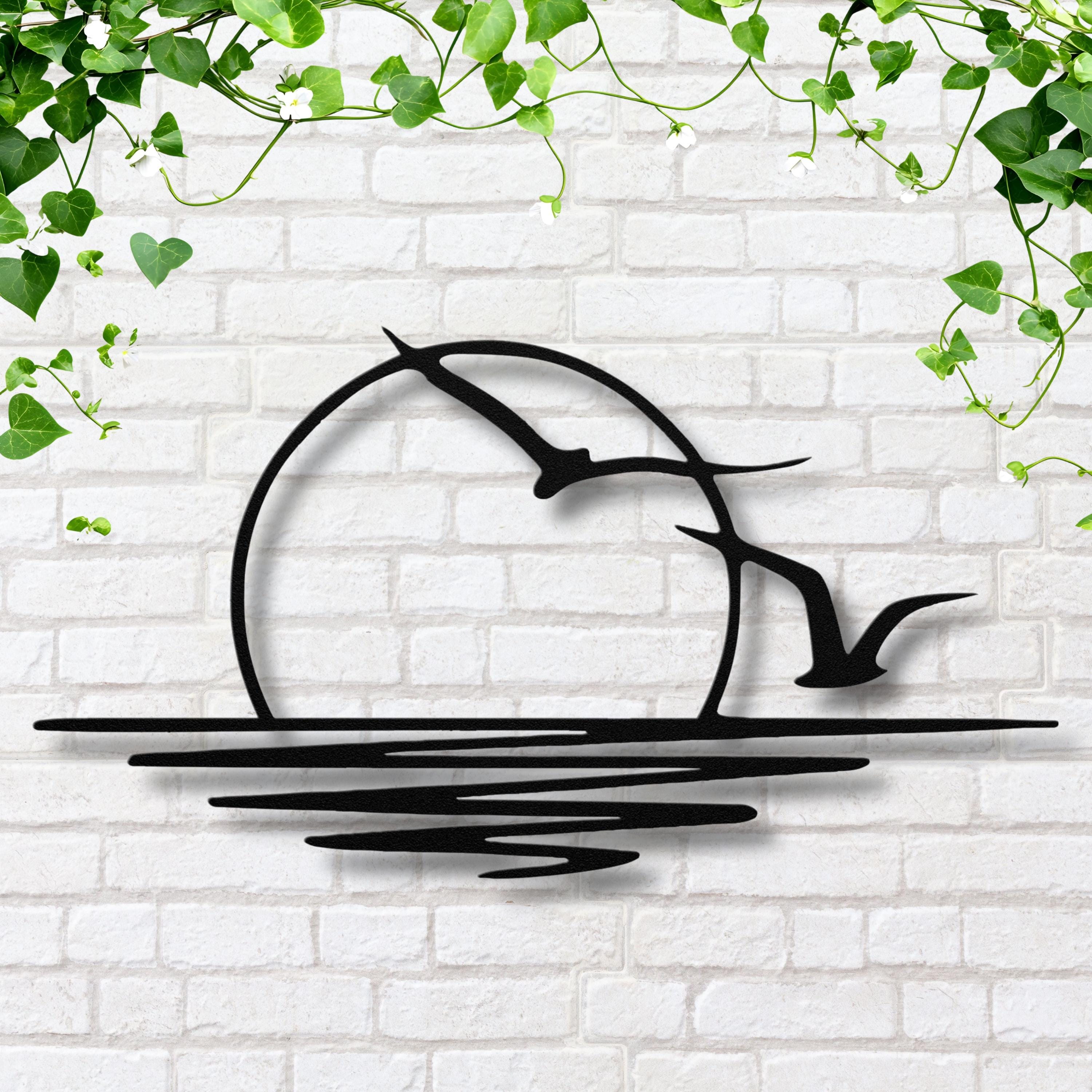Sunset Ocean Birds Art - Coastal Metal Decor | Minimalist Nature Silhouette Wall Sign