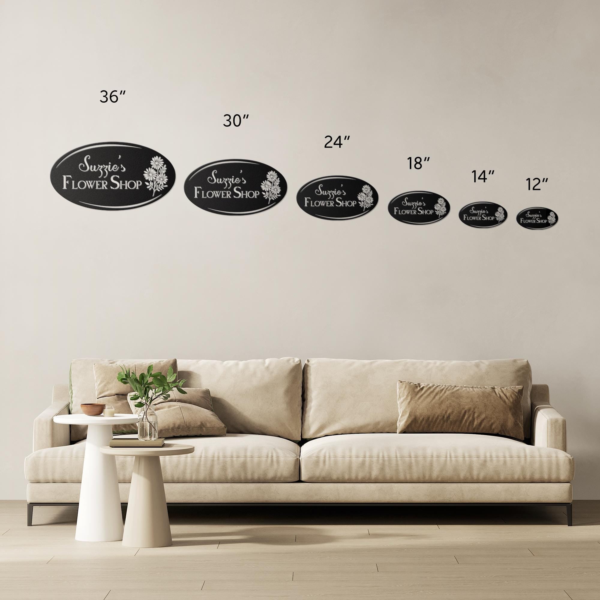 Custom Flower Shop Metal Sign: Personalized Oval Steel Decor
