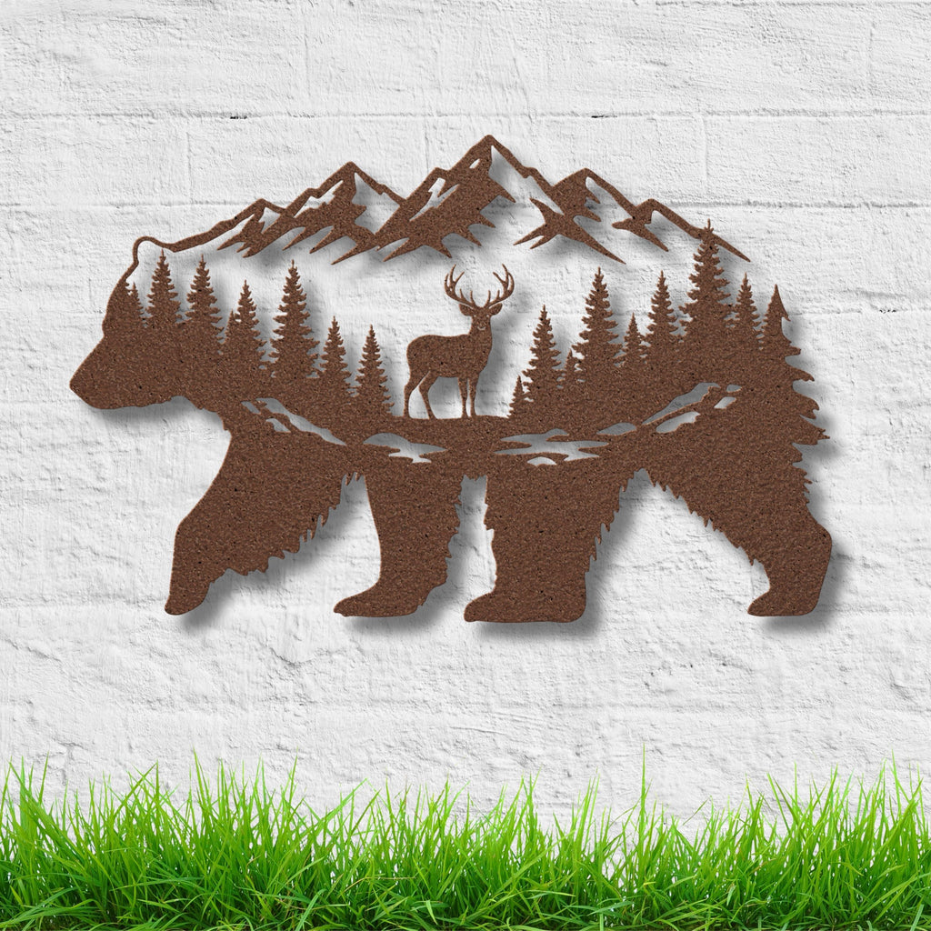 Mountain Bear Metal Wall Art: Wildlife Silhouette Cabin Decor