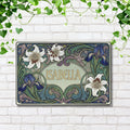 Custom Art Nouveau Name Sign, Personalized Metal Plaque, Lily Iris Floral Wall Art