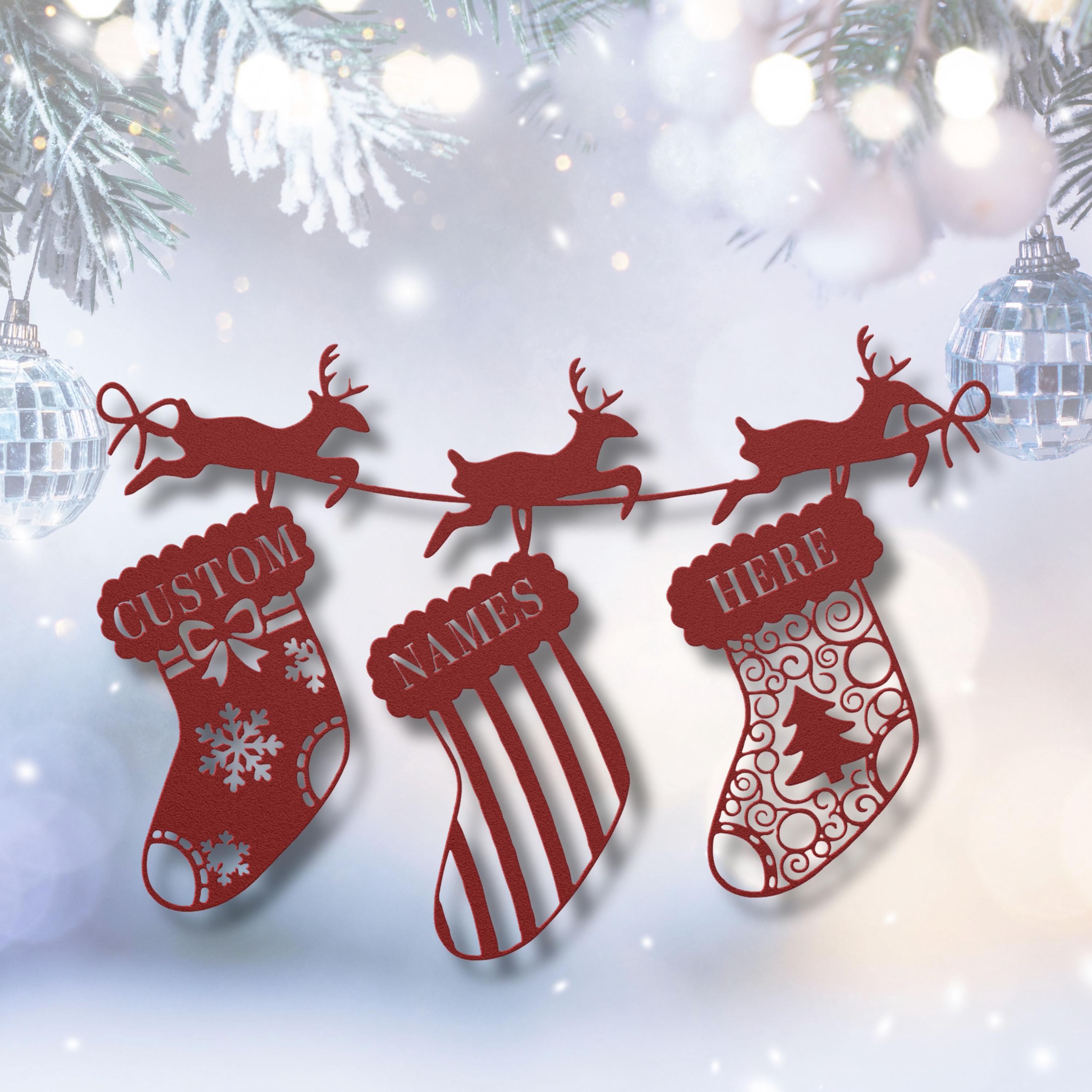 Personalized Christmas Stockings Metal Sign, Reindeer Mantel Decor