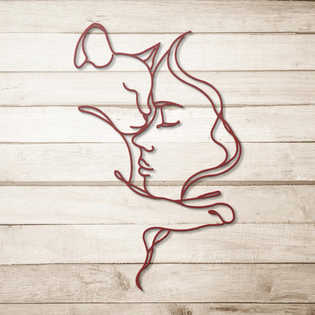 Woman and Cat Metal Line Art, Minimalist Feline Decor, Pet Lover Gift