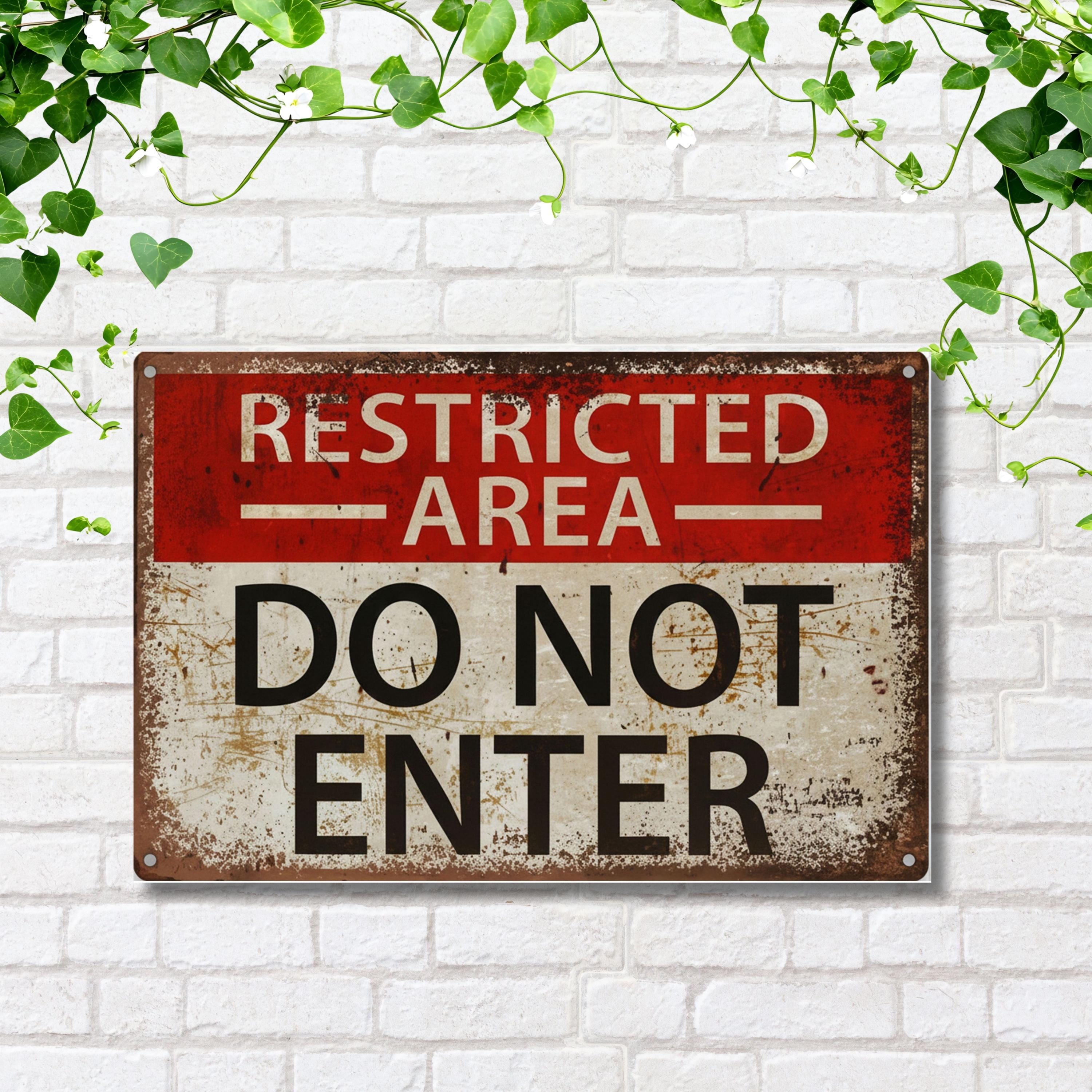 Restricted Area Do Not Enter Metal Sign, Vintage Industrial Wall Art, Garage Decor