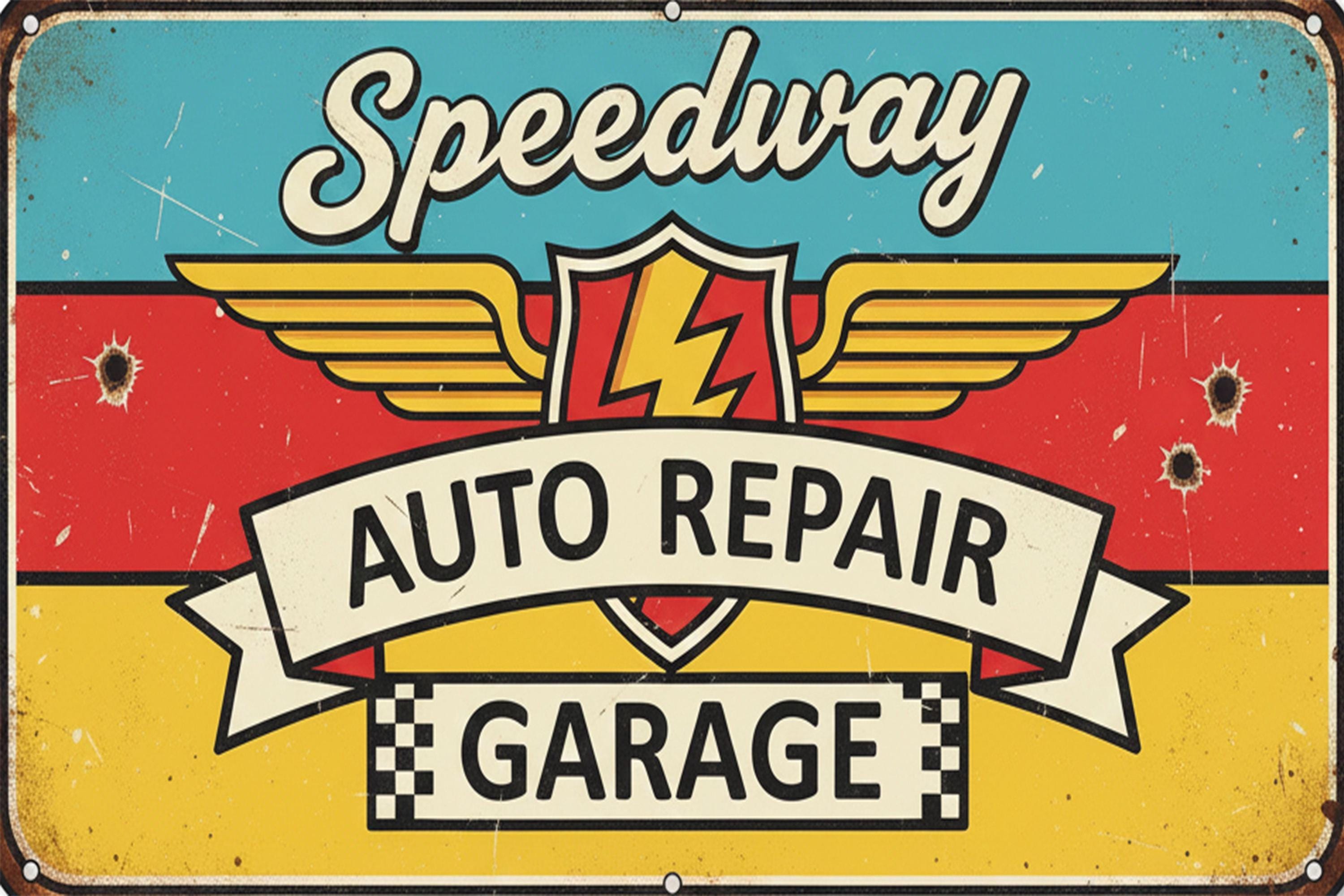 Vintage Garage Sign - Distressed Auto Repair Metal Workshop Plaque for Man Cave