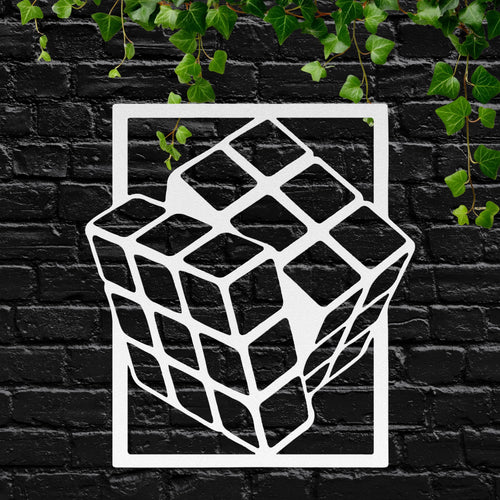 3D Rubik's Cube Metal Wall Art, Geometric Puzzle Sign, Modern Gamer Decor, Black Metal Die Cut, Unique Gift for Puzzle Lover
