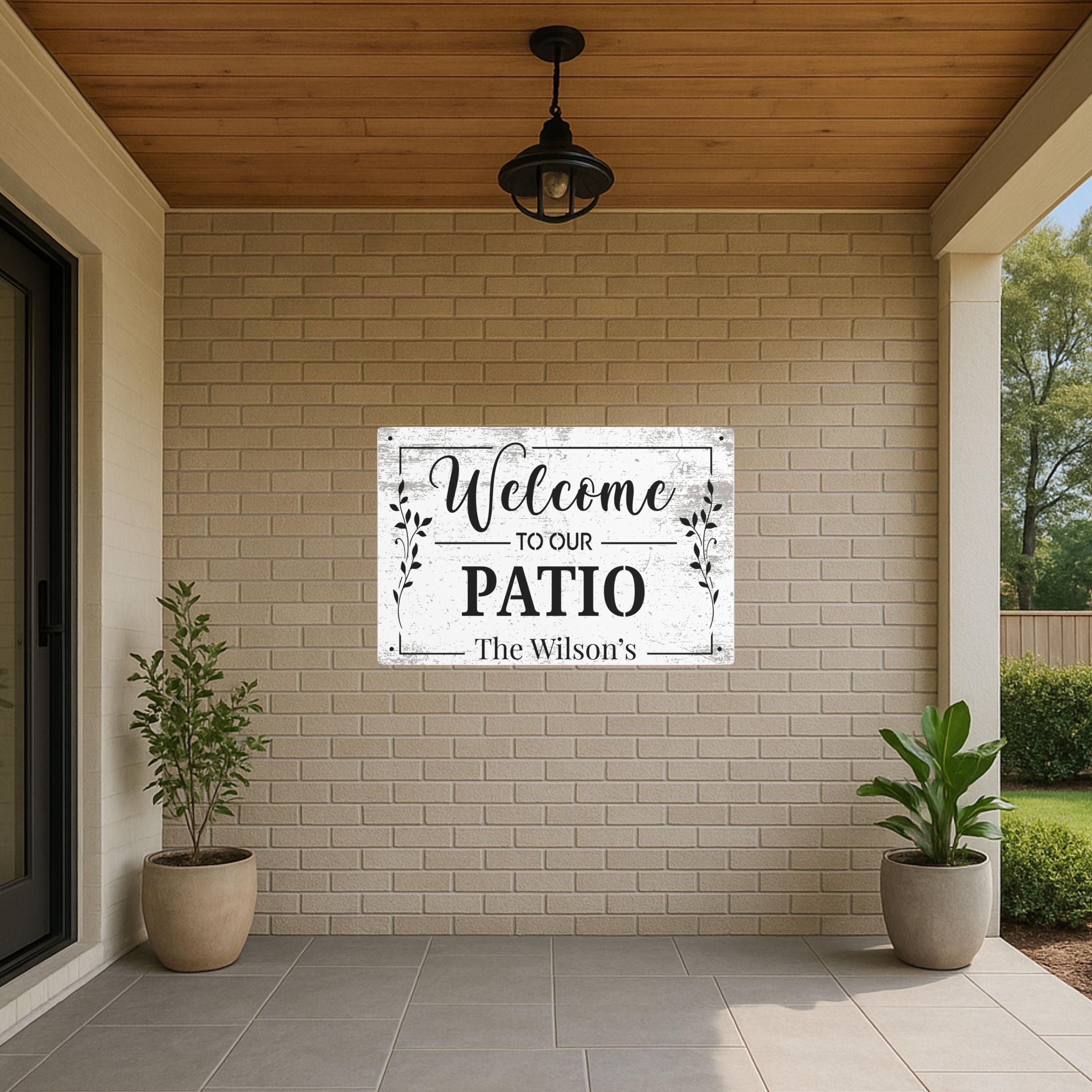 Personalized Welcome Patio Metal Sign, Rustic Farmhouse Outdoor Decor