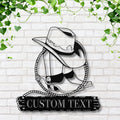 Personalized Cowboy Sign, Western Home Decor, Custom Ranch Sign, Boots & Hat Metal Art, Die Cut Wall Decor, Rustic Farmhouse Gift