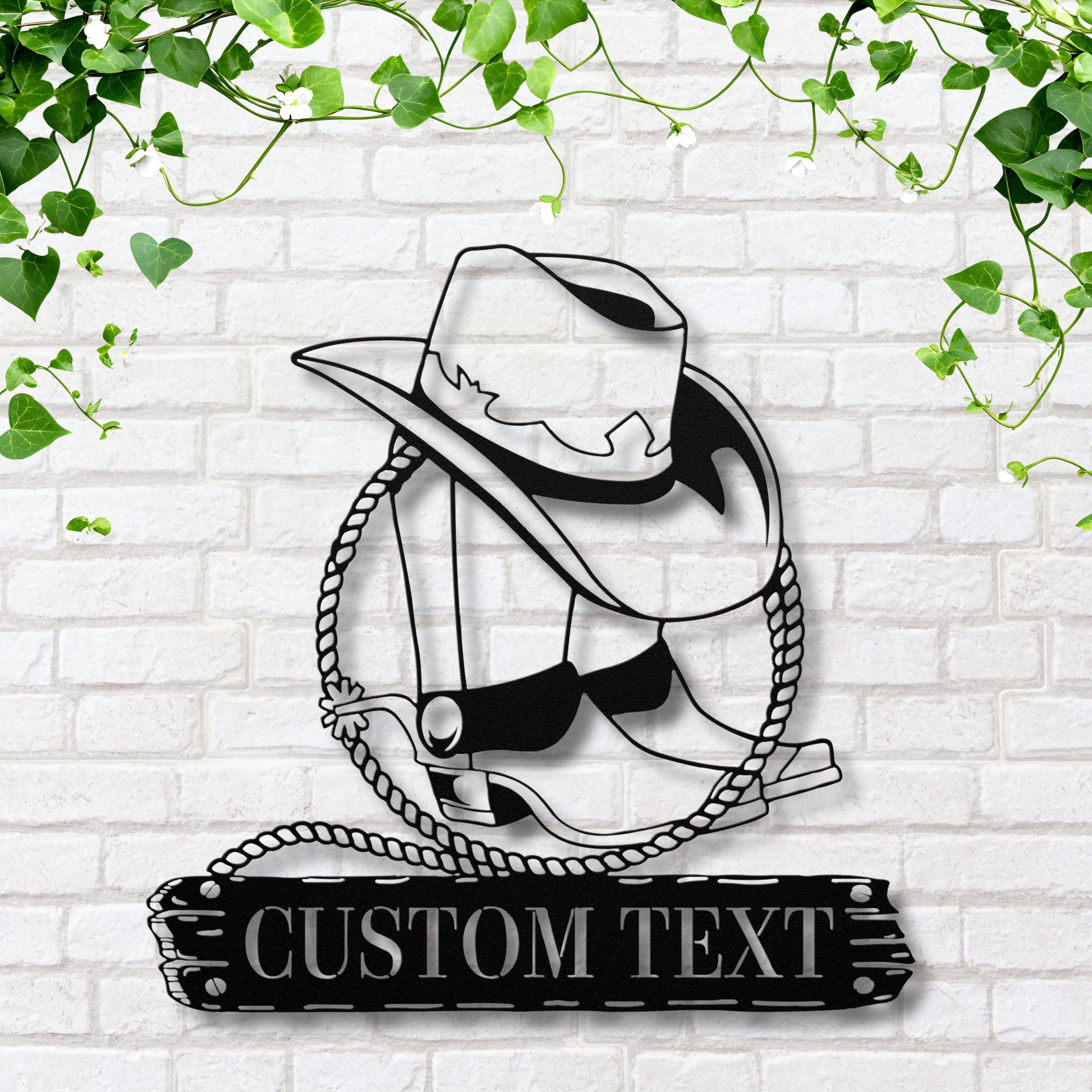 Personalized Cowboy Sign, Western Home Decor, Custom Ranch Sign, Boots & Hat Metal Art, Die Cut Wall Decor, Rustic Farmhouse Gift