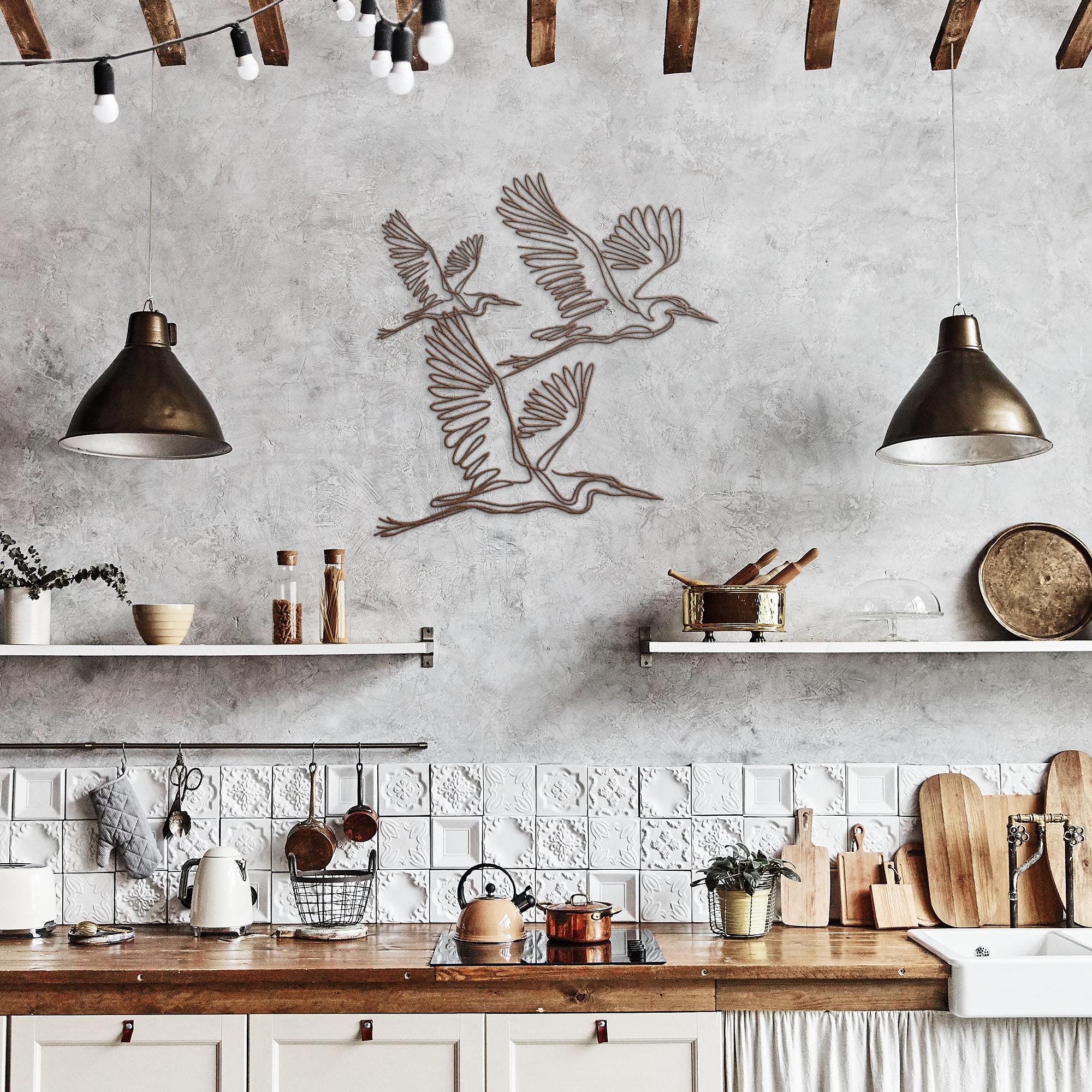 Flying Heron Metal Wall Art, Set of 3 Bird Signs, Coastal Nature Home Decor