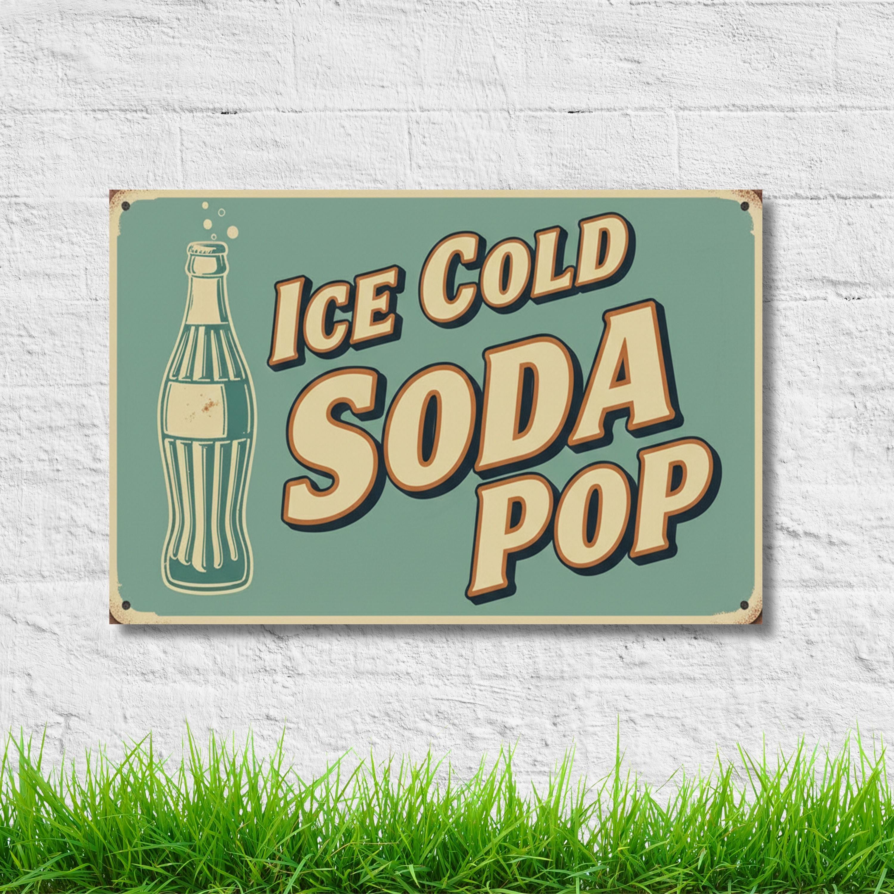 Vintage Soda Pop Metal Sign, Retro Kitchen Wall Art, Tin Sign Decor, Soda Bottle Poster