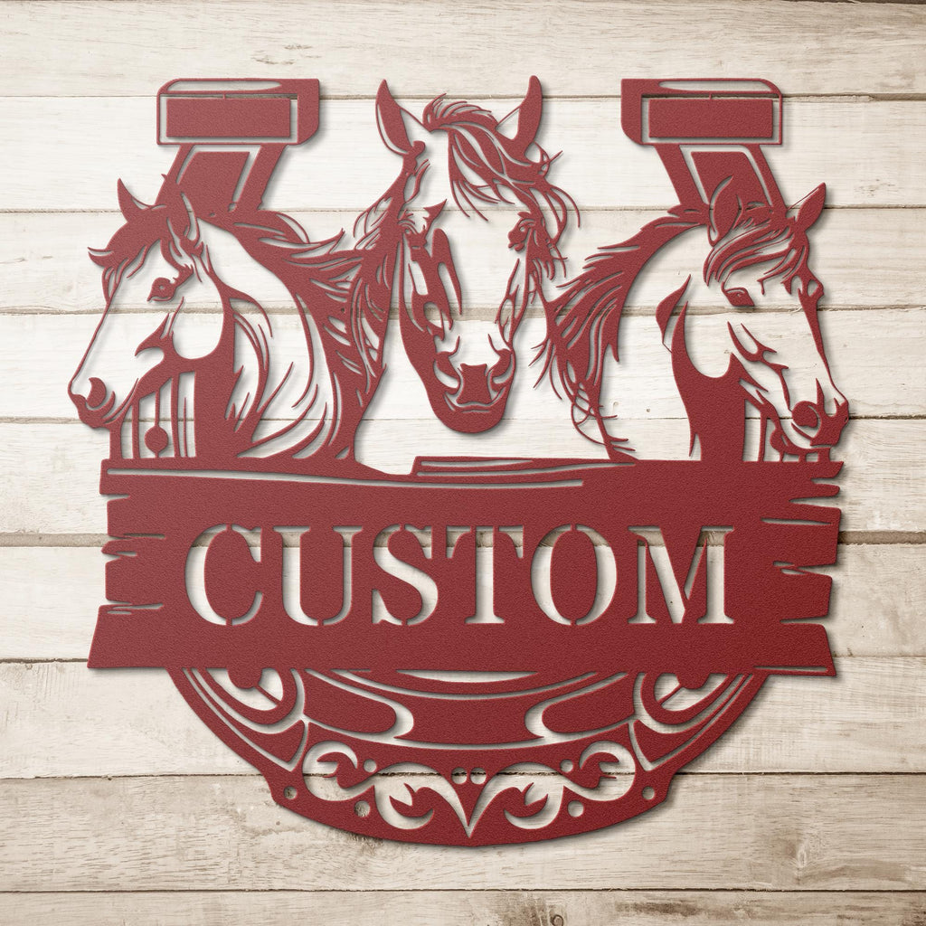 Custom Horse Metal Sign, Horseshoe Wall Art, Personalized Equestrian Decor, Gift for Ranch