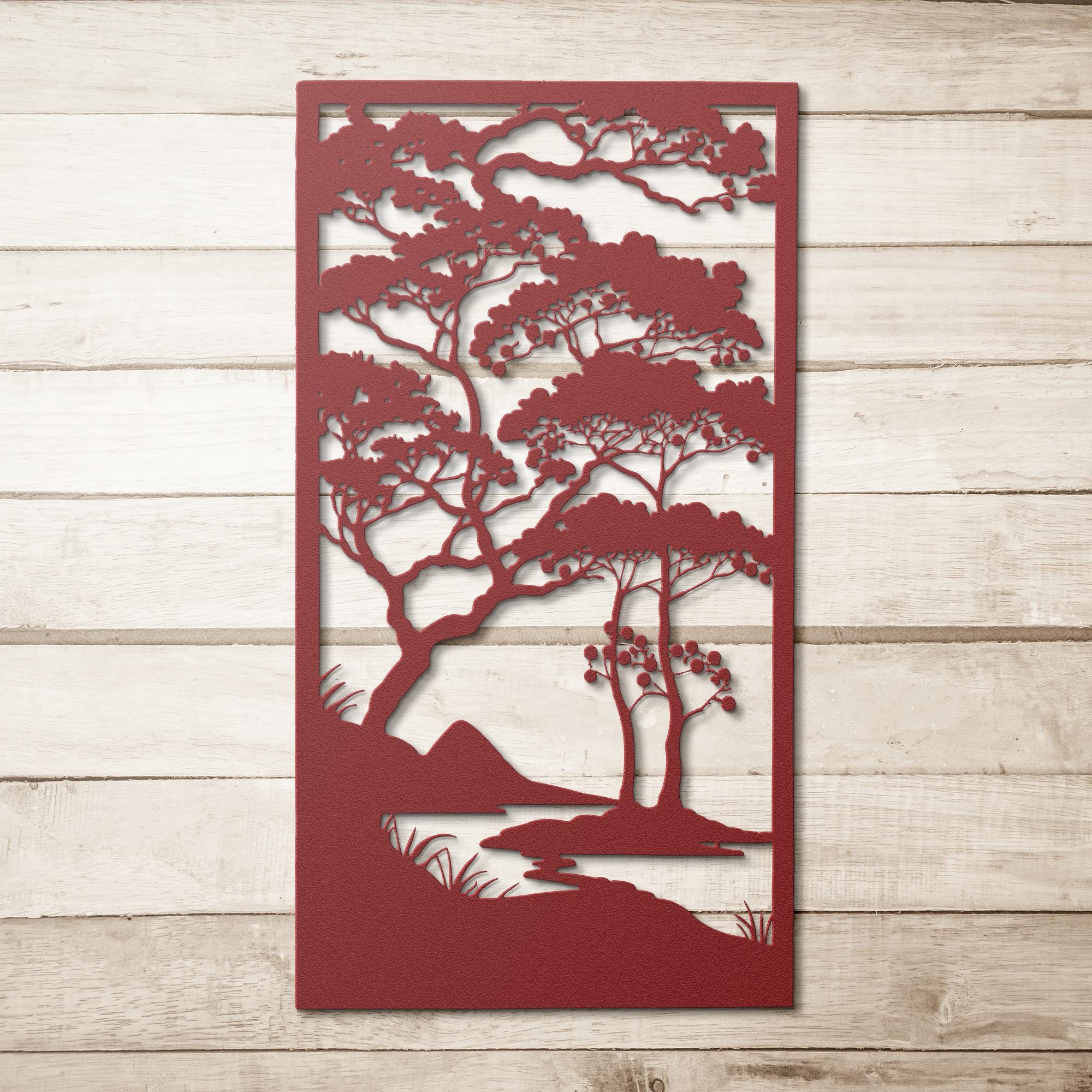 Japanese Pine Metal Wall Art, Zen Forest Tree Decor, Asian Style Landscape, Outdoor Sign
