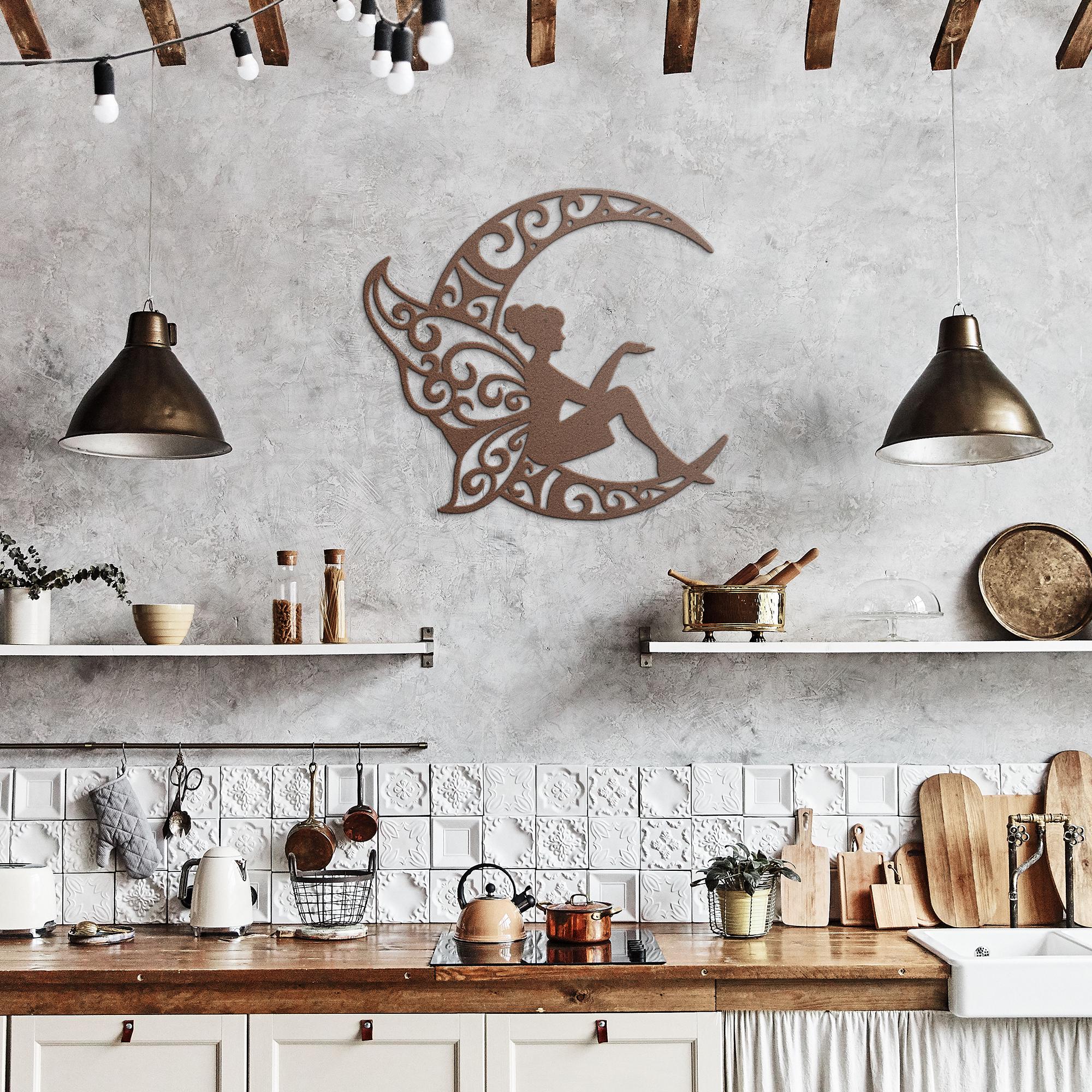 Fairy Metal Art – Crescent Moon Sign | Whimsical Wall Decor, Unique Black Nursery Hanging