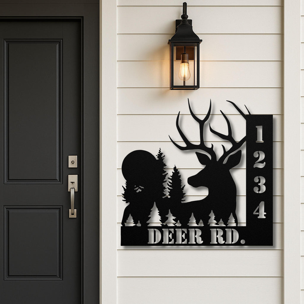 Personalized Deer Address Metal Sign, Cabin Decor