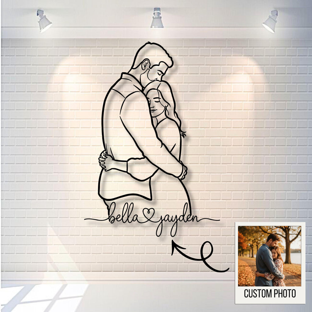 Custom Metal Sign – Personalized Couple Hug Silhouette | Unique Wedding Gift