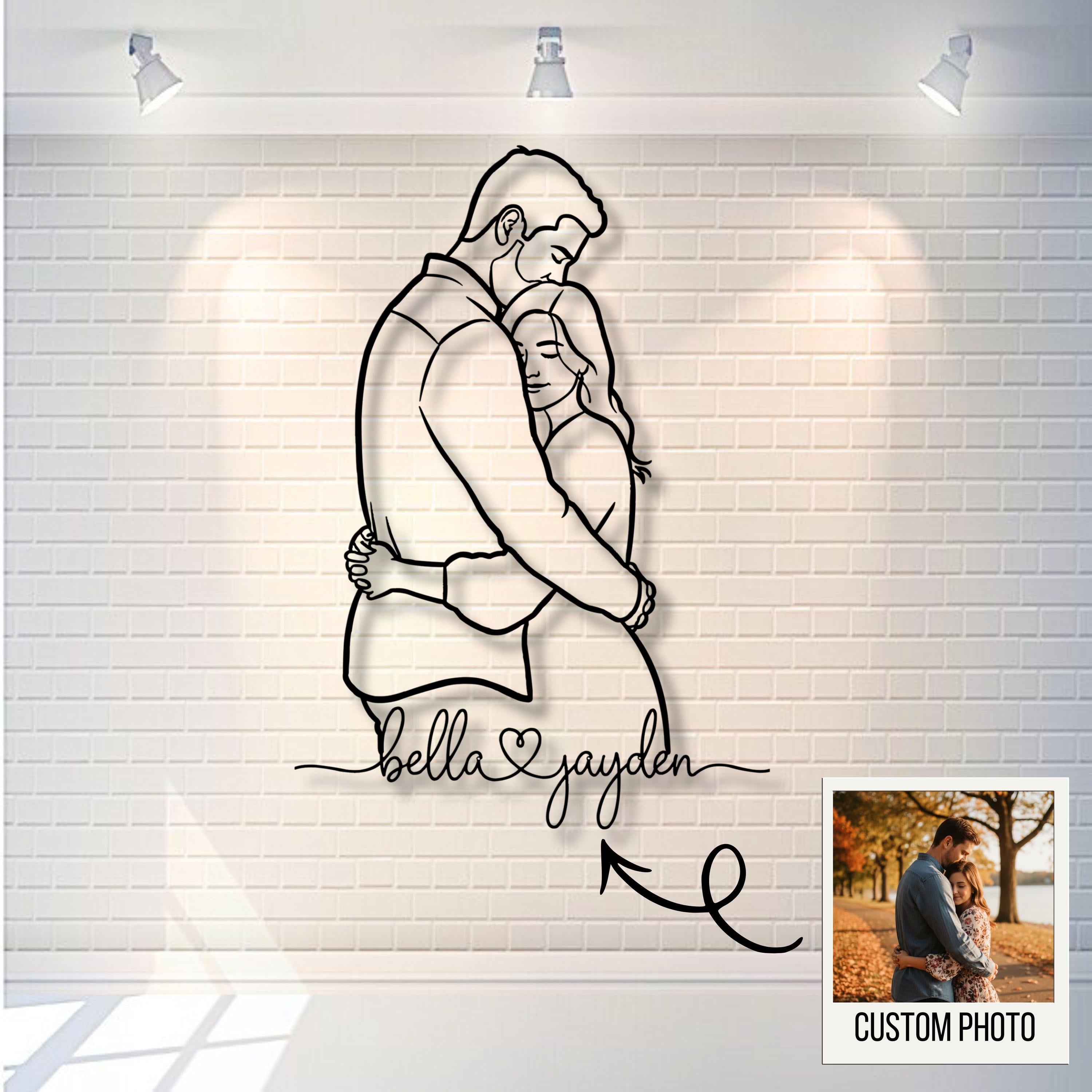 Custom Metal Sign – Personalized Couple Hug Silhouette | Unique Wedding Gift
