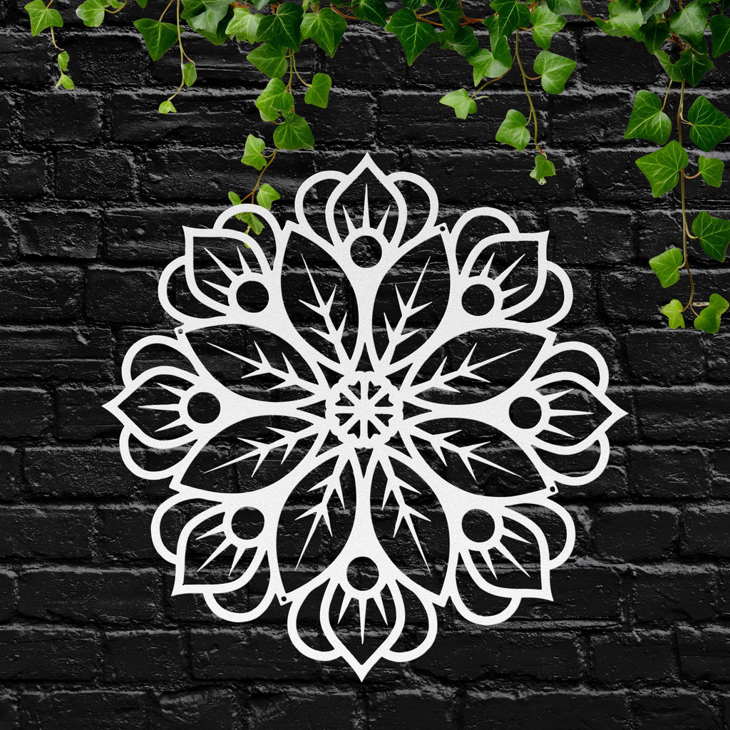 Intricate Flower Mandala Metal Wall Art: Detailed Floral Geometric Design, Die-Cut Meditation Yoga Studio Decor, Zen Home Gift