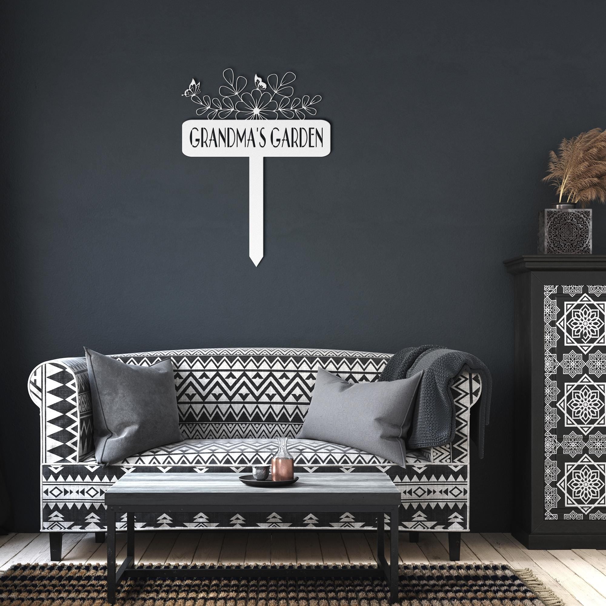 Custom Metal Garden Sign: Flower, Butterfly, Personalized Name