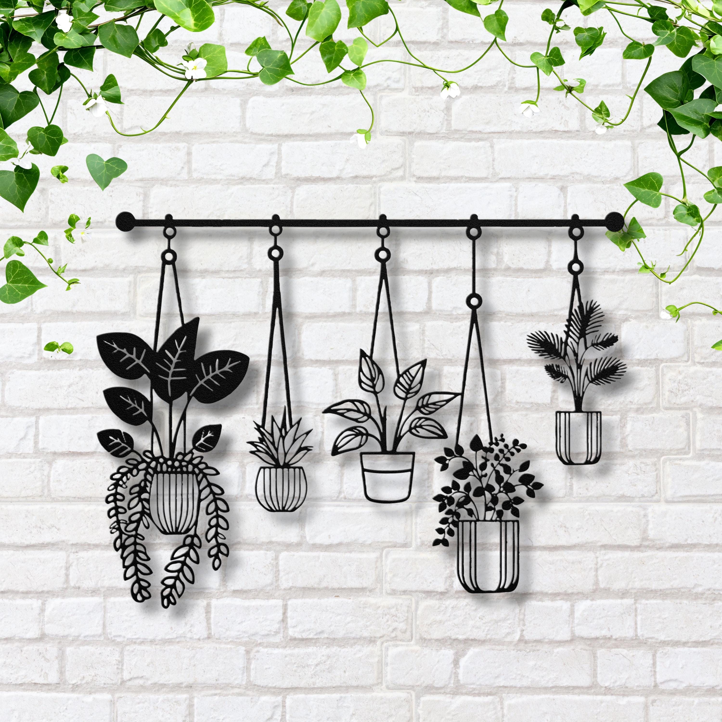 Metal Hanging Potted Plants Wall Art | Minimalist Indoor Garden Sign