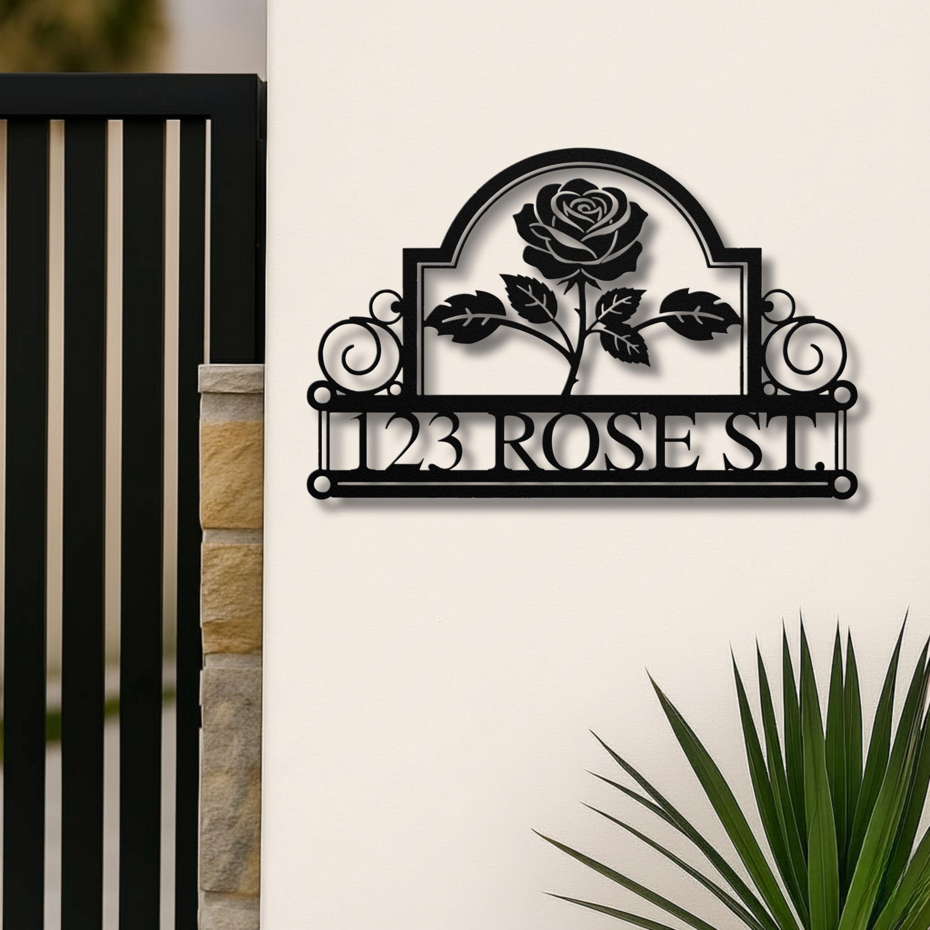 Custom Rose Metal House Number Sign, Personalized Address Plaque
