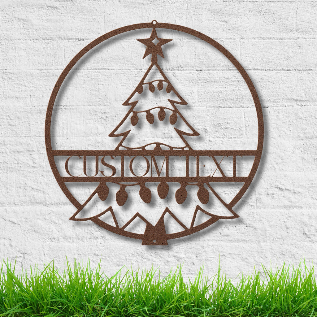 Personalized Christmas Tree Metal Sign | Custom Family Name Holiday Decor