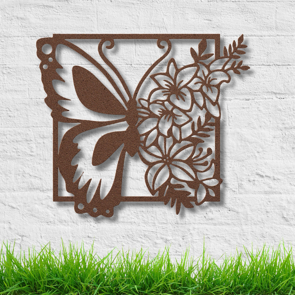 Butterfly Metal Wall Art, Floral Lily Garden Decor, Nature Inspired Sign, Spring Home Gift