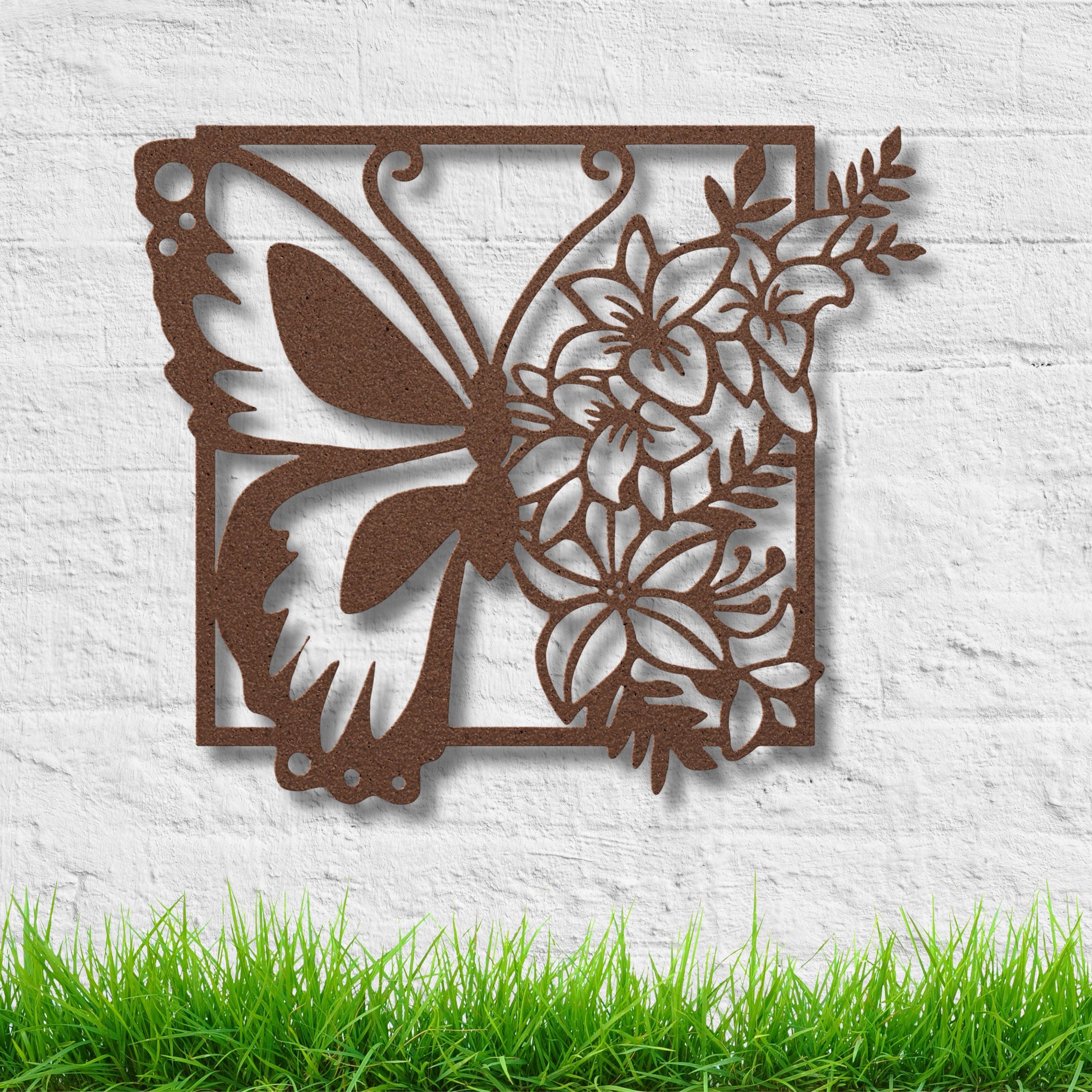 Butterfly Metal Wall Art, Floral Lily Garden Decor, Nature Inspired Sign, Spring Home Gift