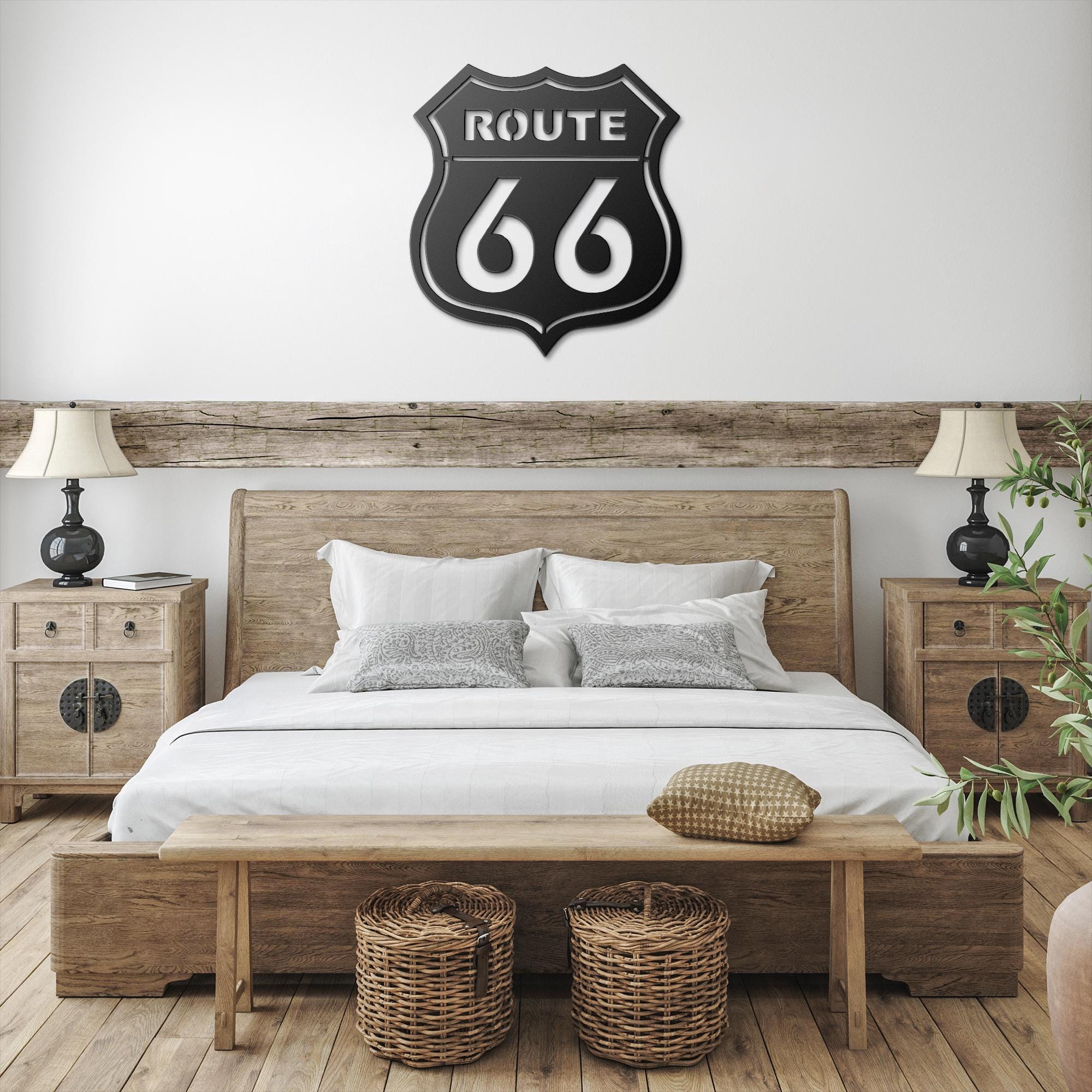 Route 66 Metal Wall Art, Vintage Highway Die Cut Sign, Garage Decor, Americana Road Trip Gift