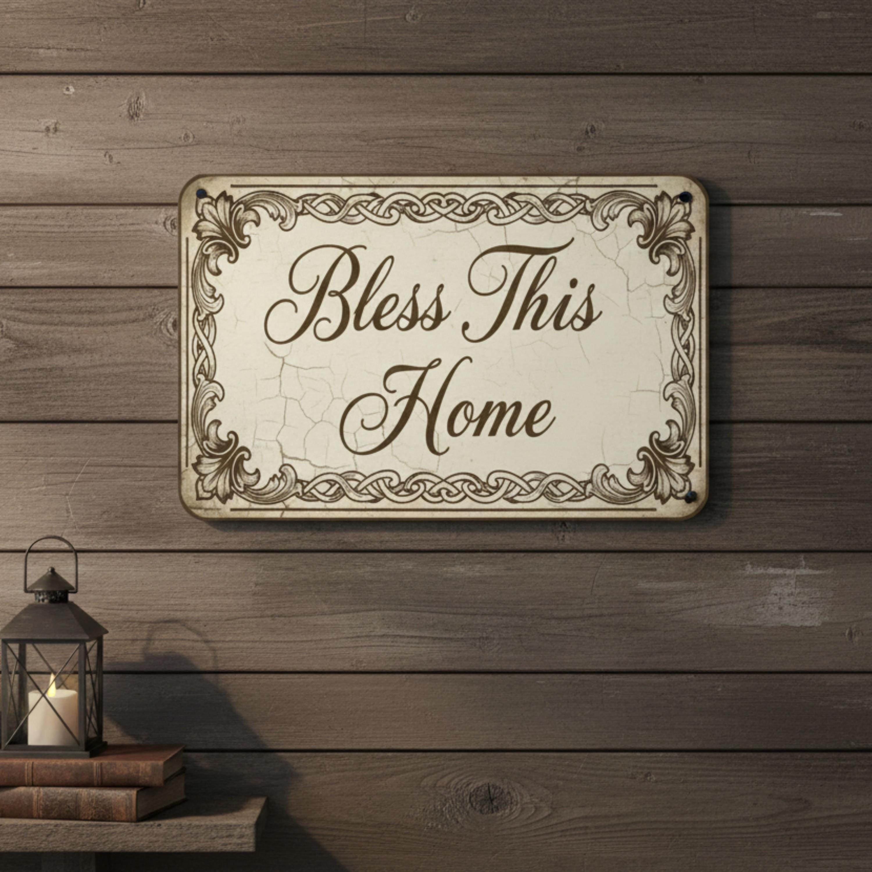 Bless This Home Metal Sign - Vintage Ornate Border Wall Art, Elegant Religious Decor, Classic Housewarming Gift, Traditional Kitchen Art