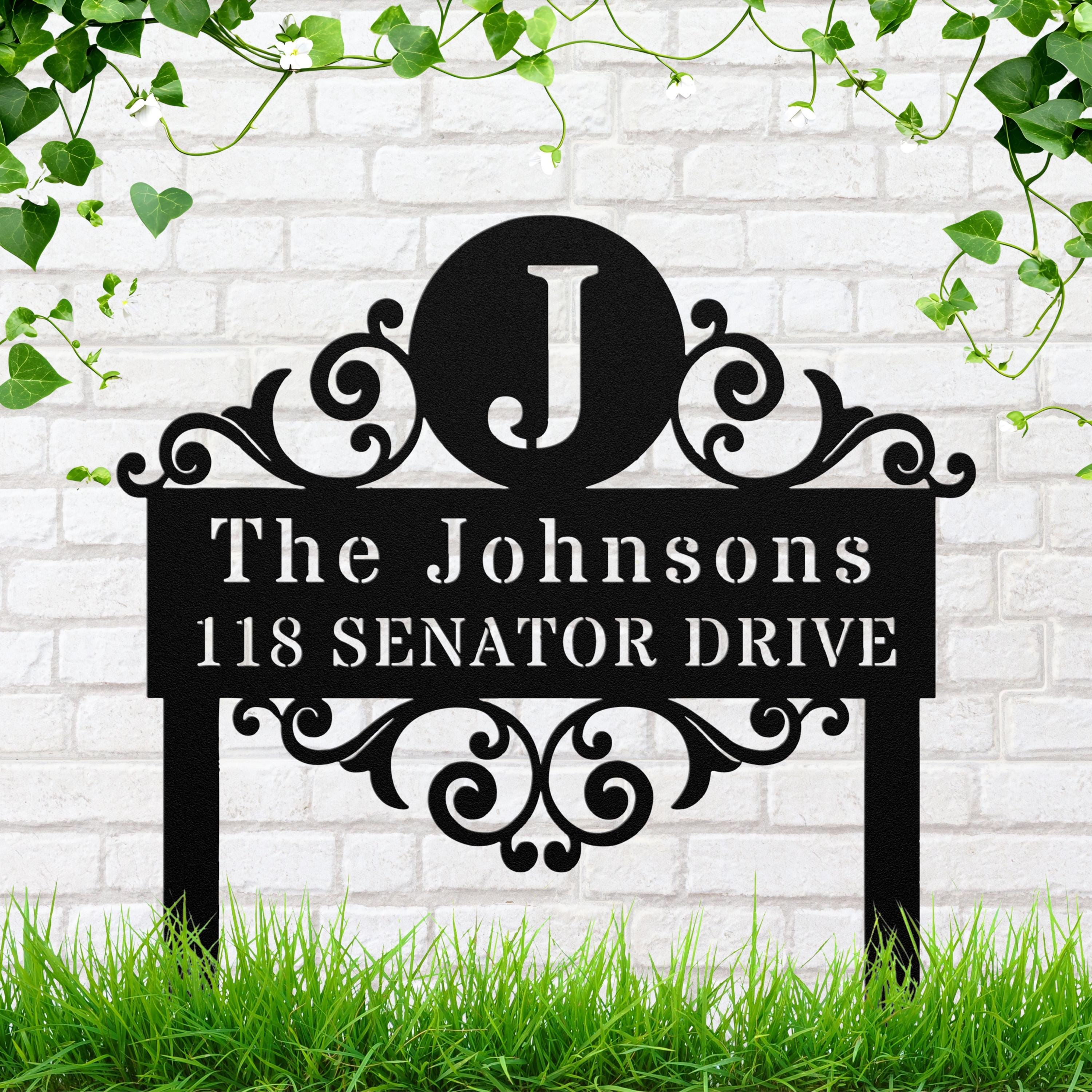 Monogrammed Metal Address Yard Sign, Personalized Die-Cut Family Name Plaque, Custom House Number Stake, Garden Decor, New Home Gift