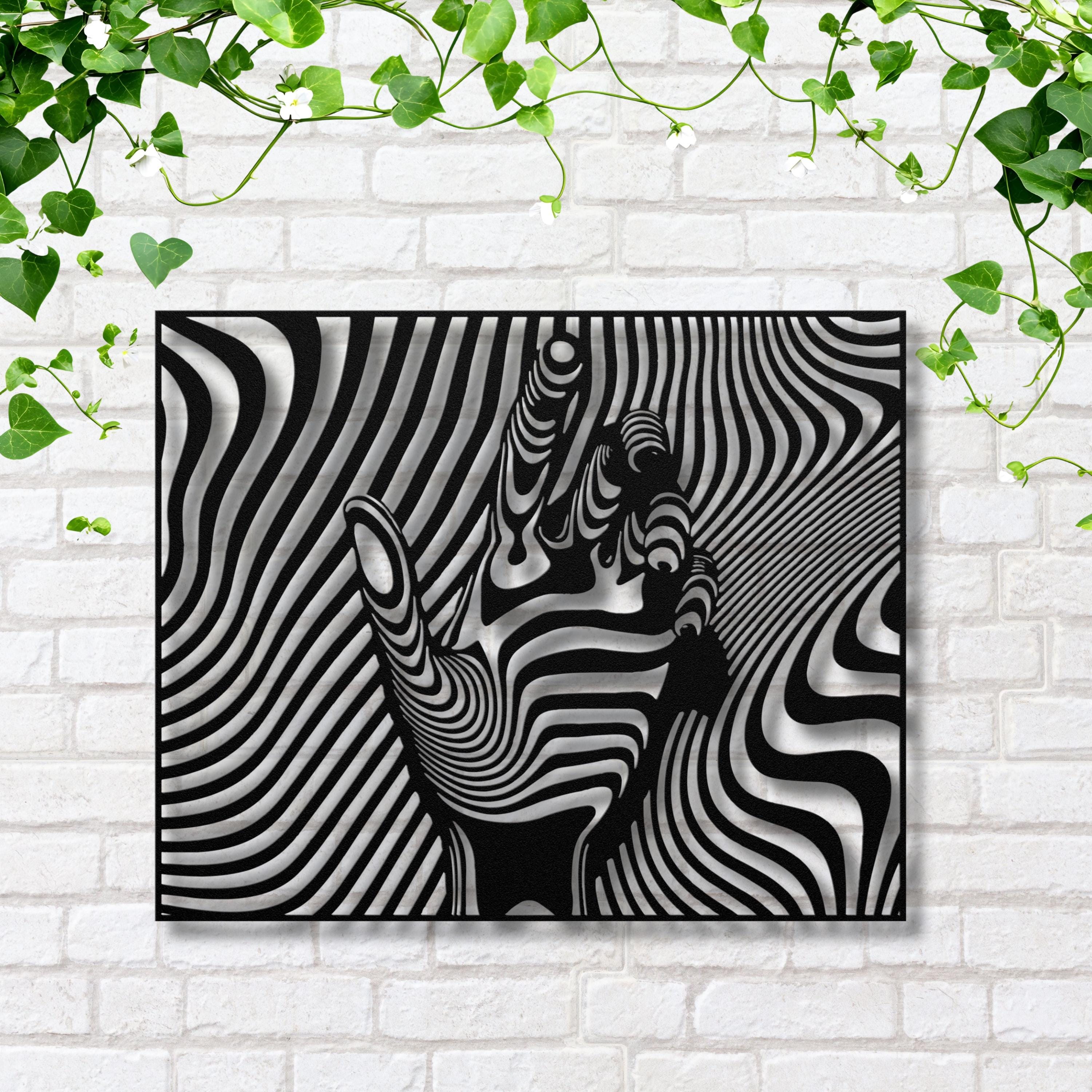 Optical Illusion Wall Art - Modern Black White Metal Wall Art Hand Shaped Design