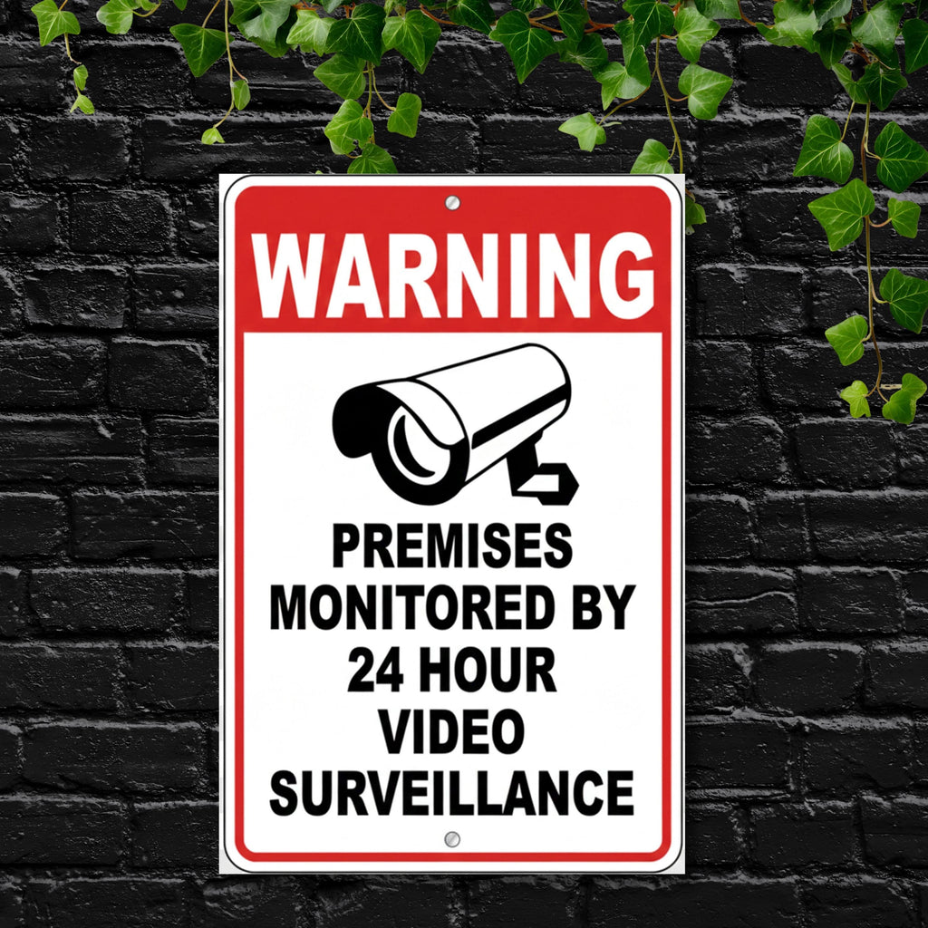 24 Hour Video Surveillance Sign, Security Warning Plaque, CCTV Monitored Sign