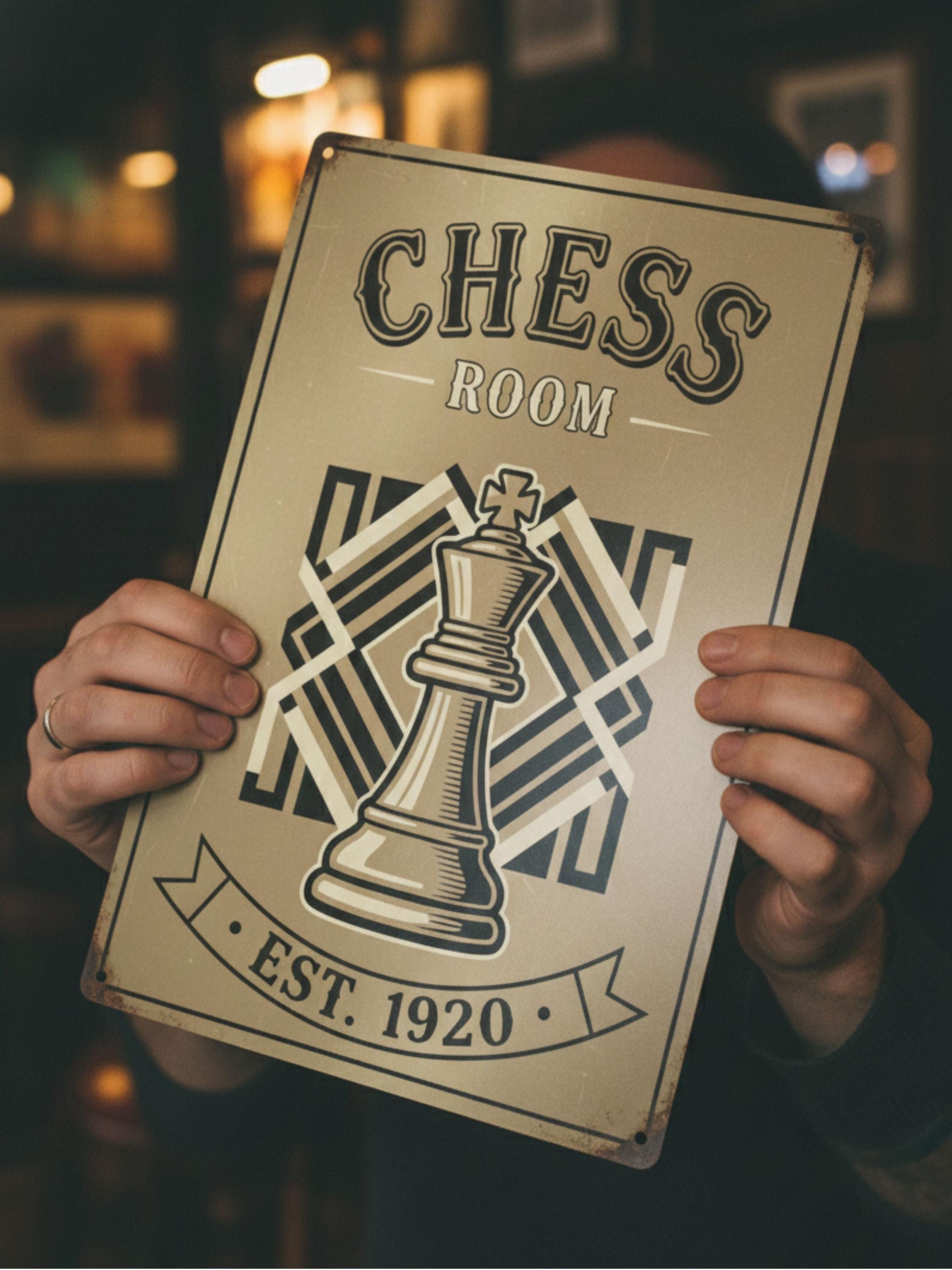 Personalized Chess Room Sign - Custom Metal Plaque | Vintage Game Decor Gift