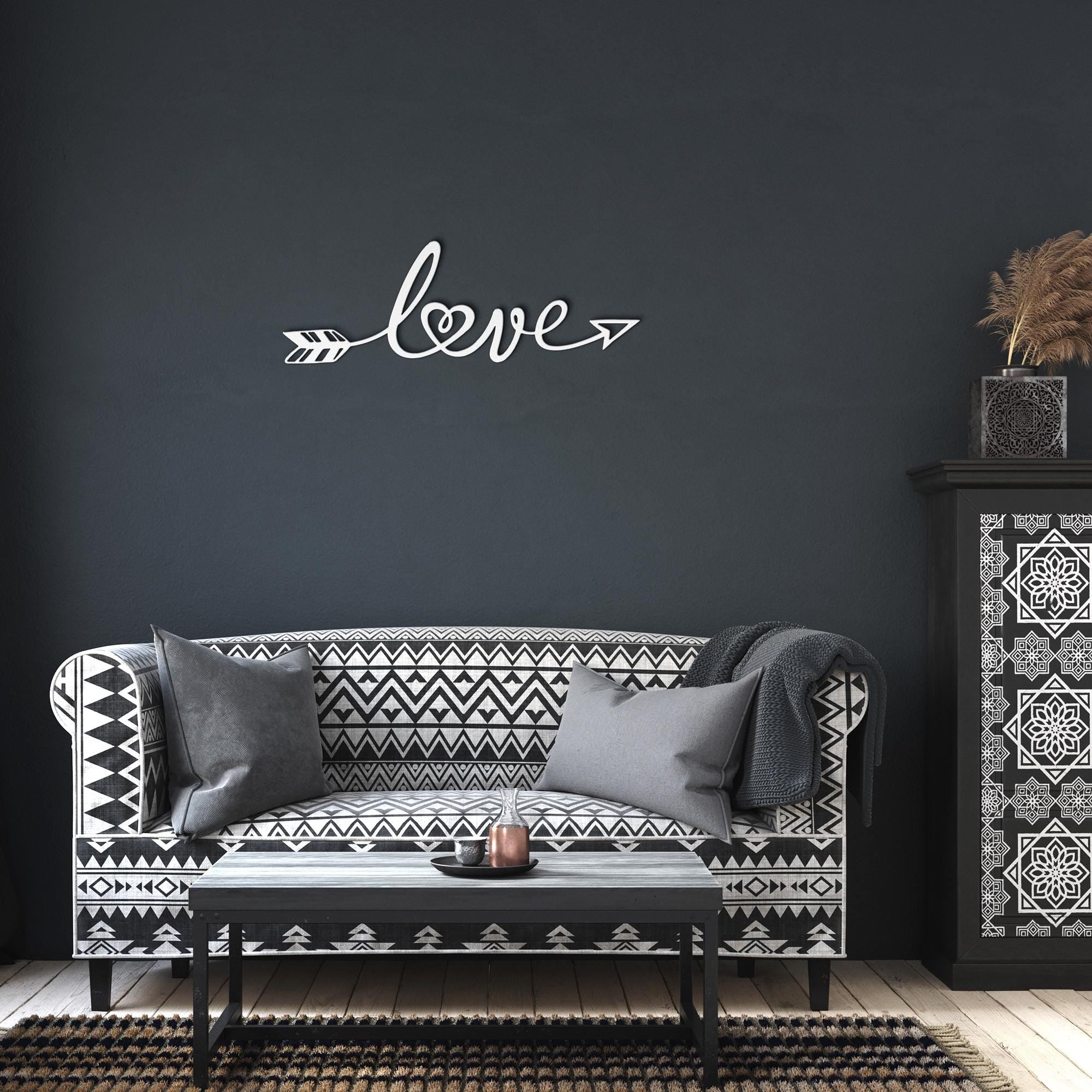 Love Arrow Metal Wall Art, Script Heart Sign, Romantic Bedroom Wall Decor