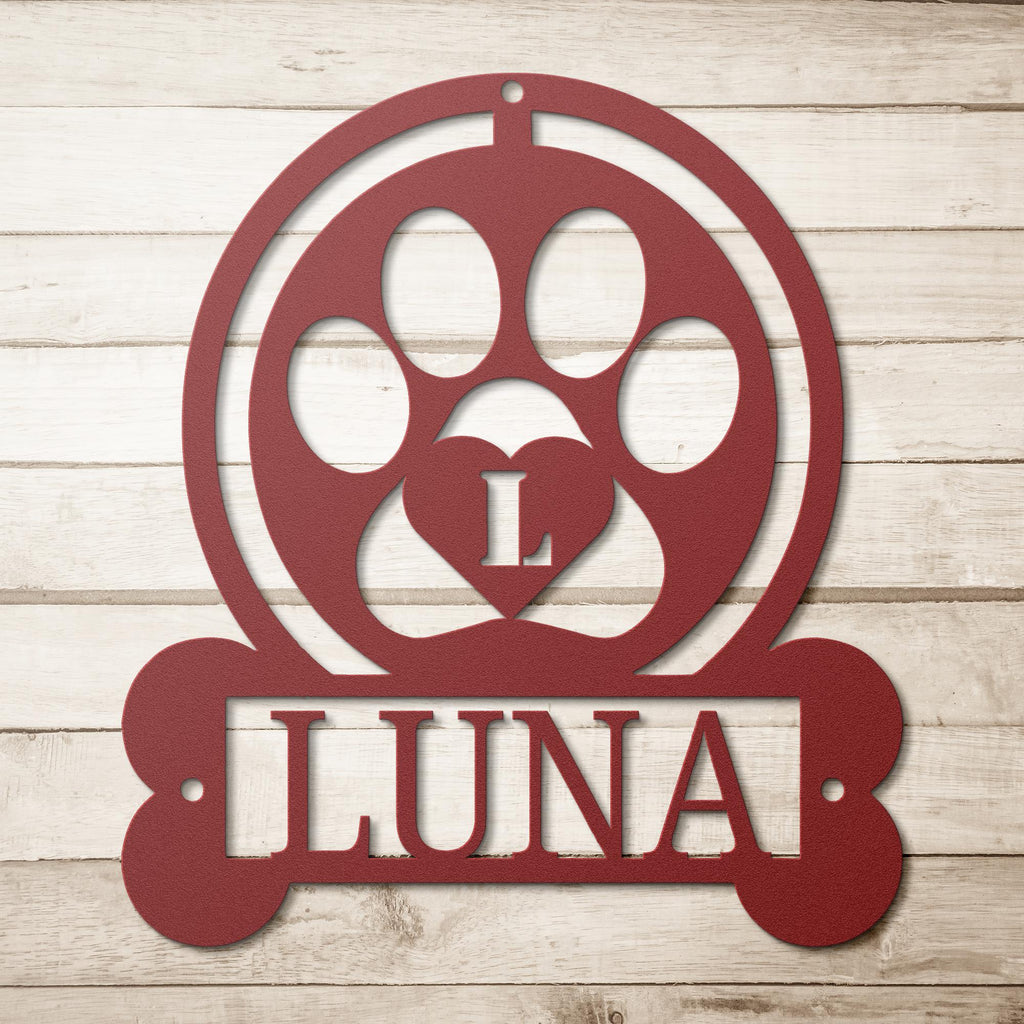 Personalized Dog Sign – Custom Pet Name Paw Print Metal Wall Art Gift