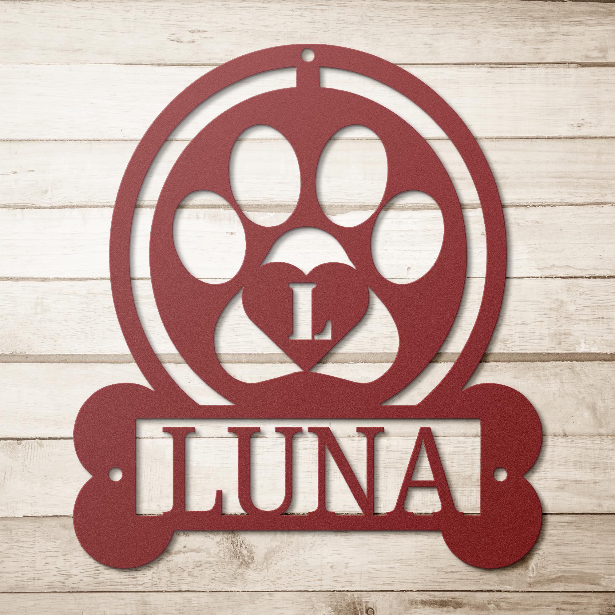 Personalized Dog Sign – Custom Pet Name Paw Print Metal Wall Art Gift