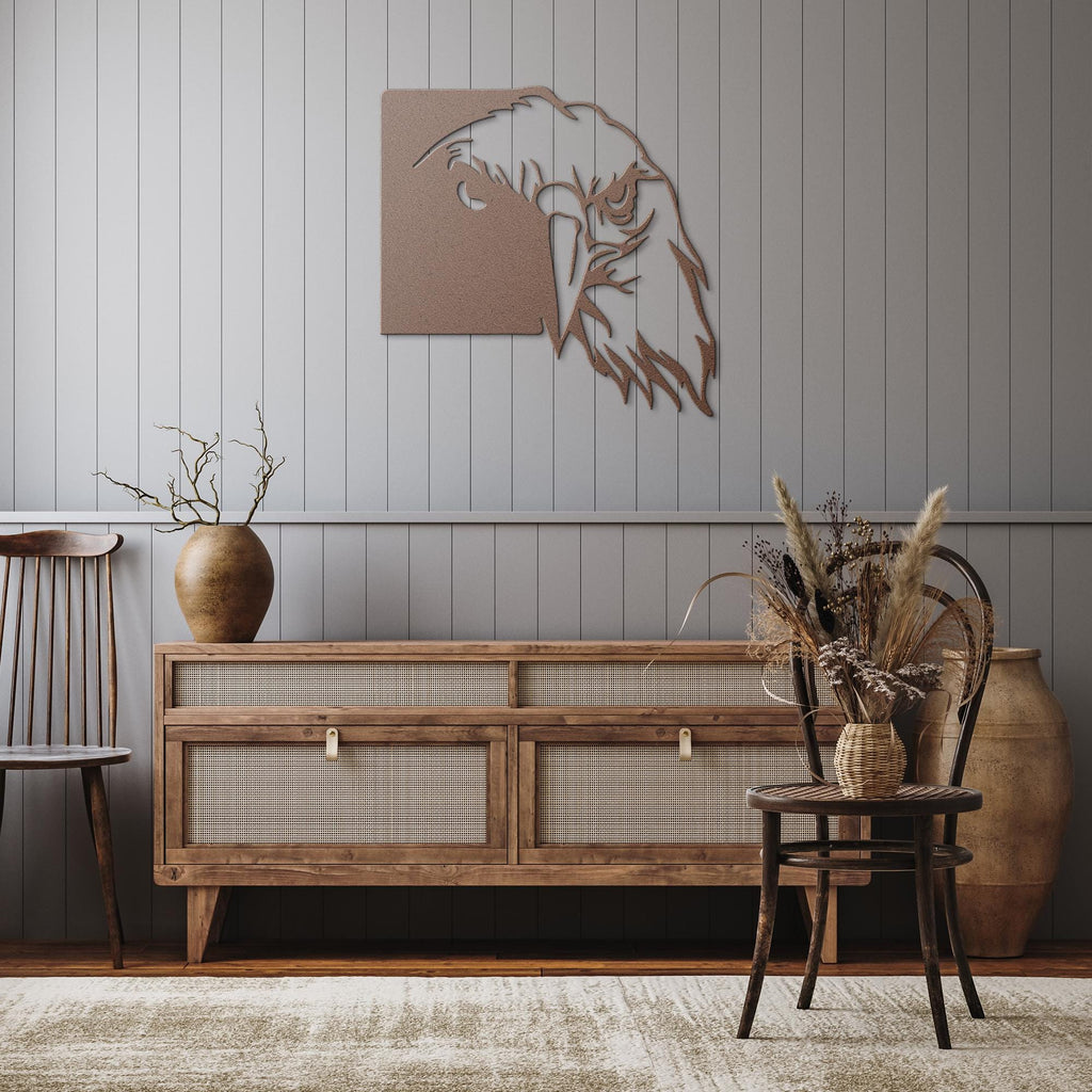 Die-Cut Black Eagle Head Metal Wall Art, Raptor Sign