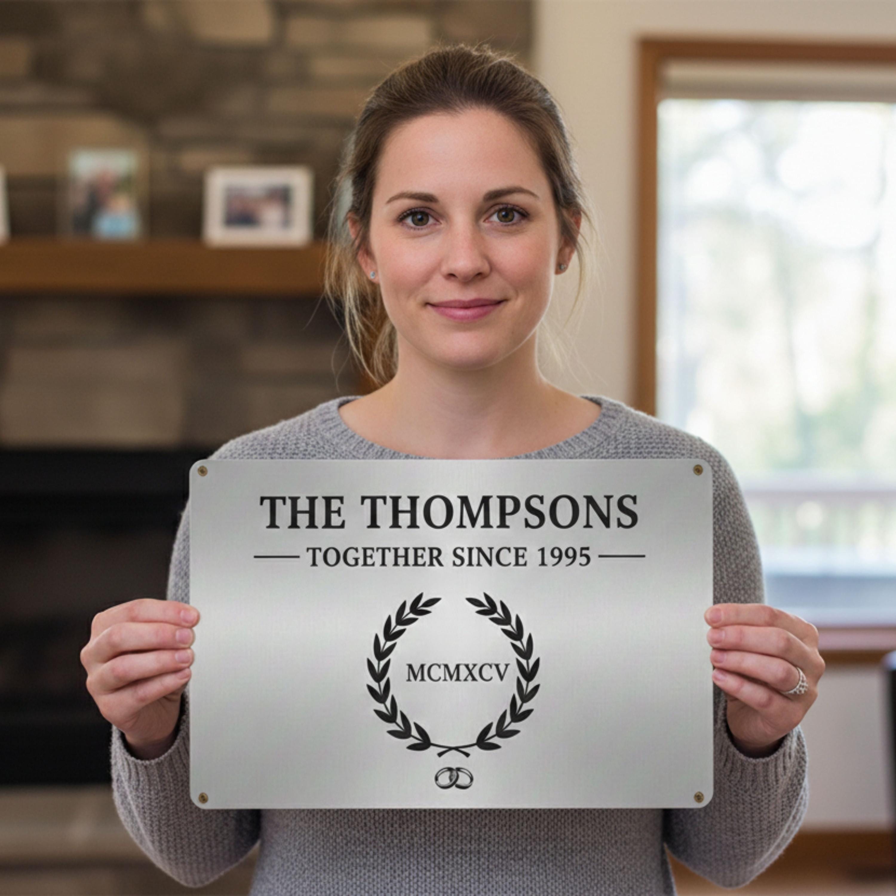 Custom Anniversary Metal Sign, Personalized Together Since Plaque, Silver Wall Art