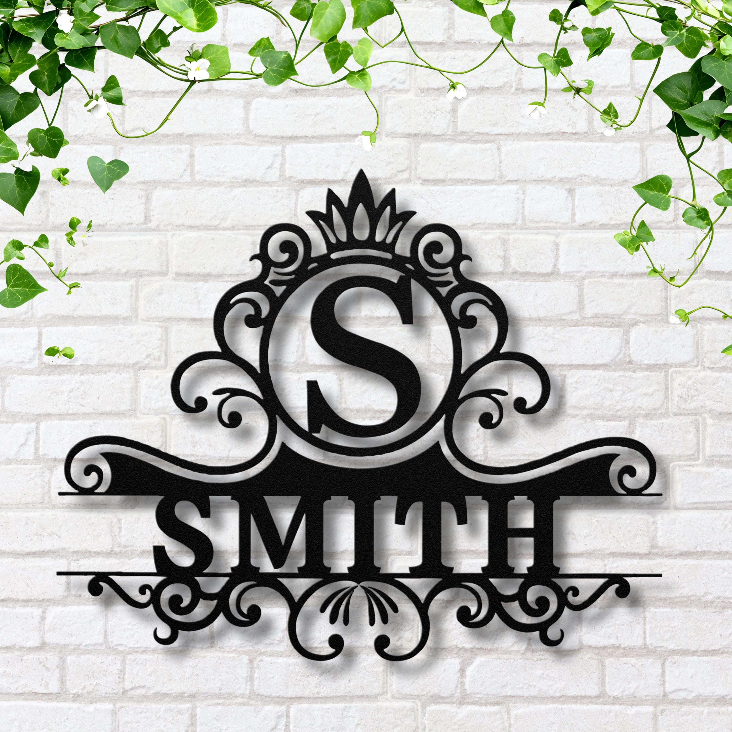 Custom Metal Family Name Sign: Crown Crest Monogram Wedding Gift