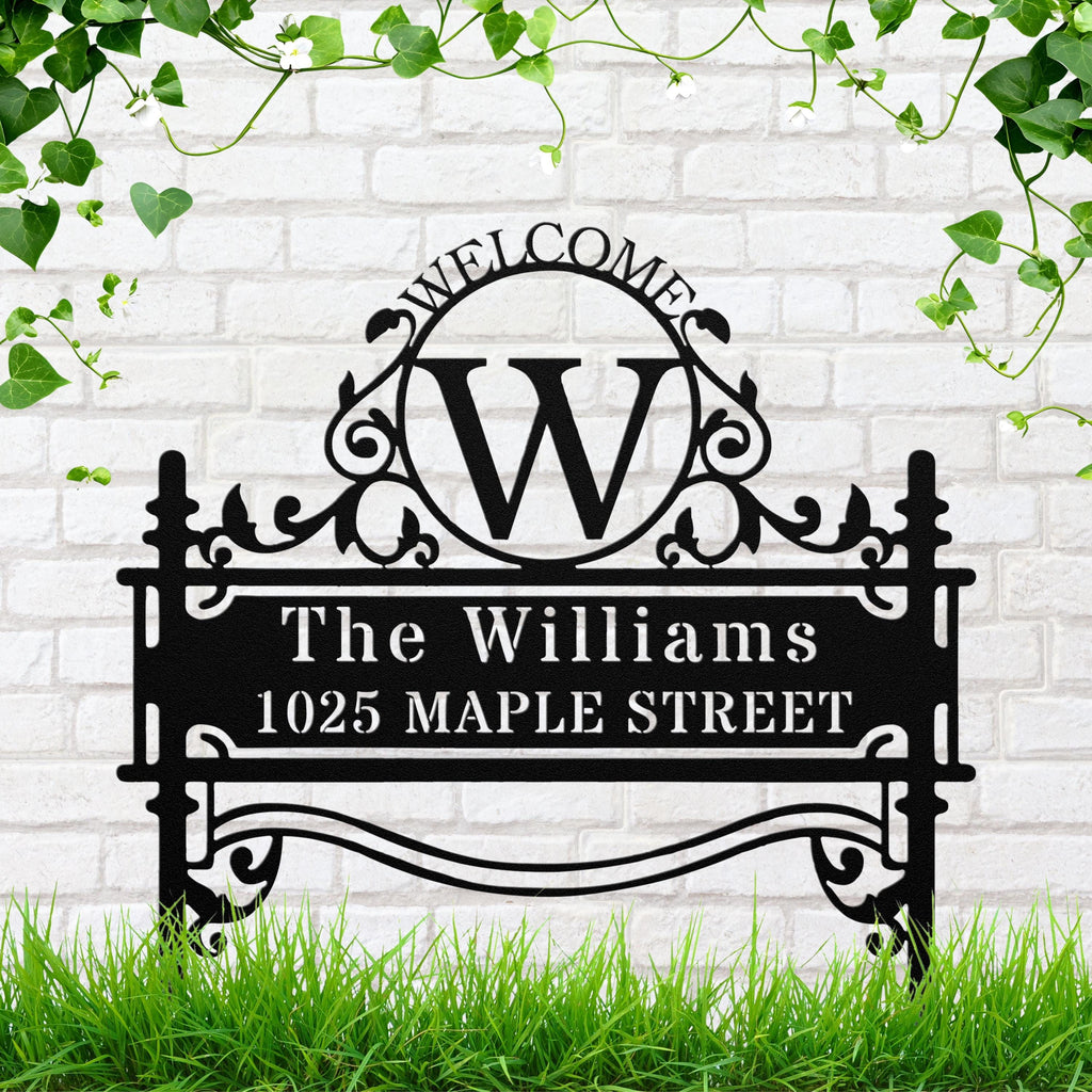 Personalized Address Sign - Custom Metal Welcome Yard Stake With Family Name Plaque