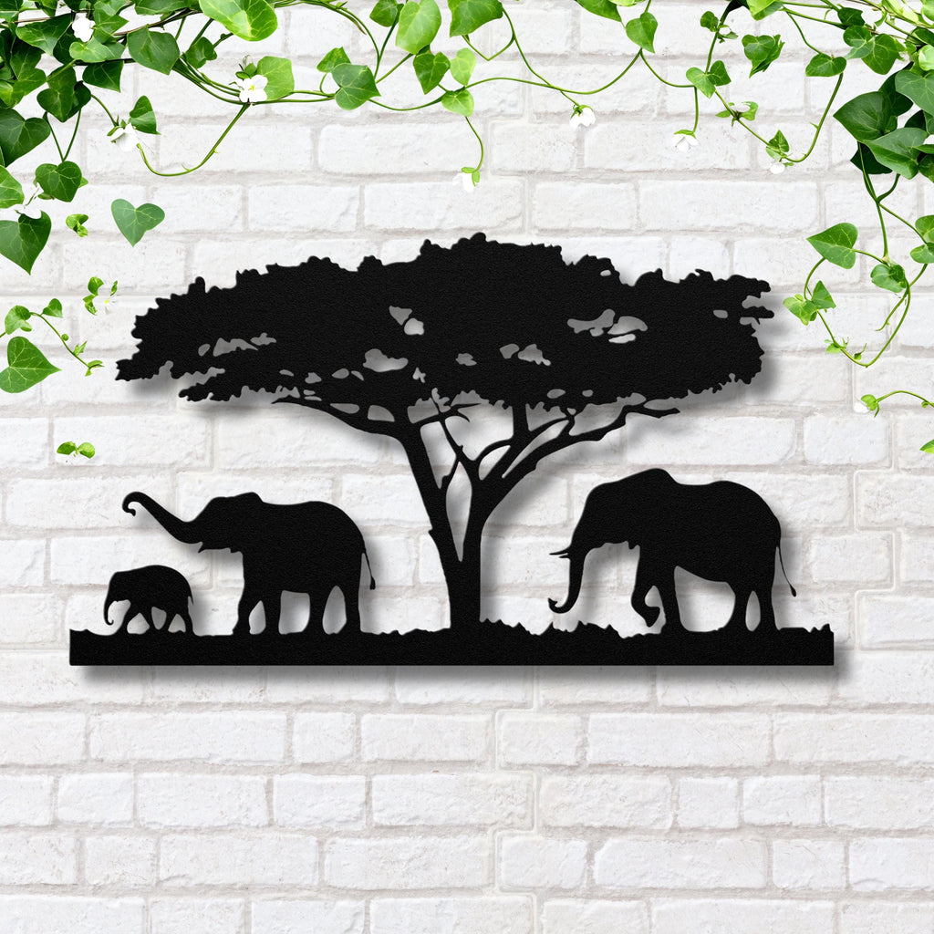 Elephant Family Metal Wall Art, African Safari Silhouette, Nursery Decor