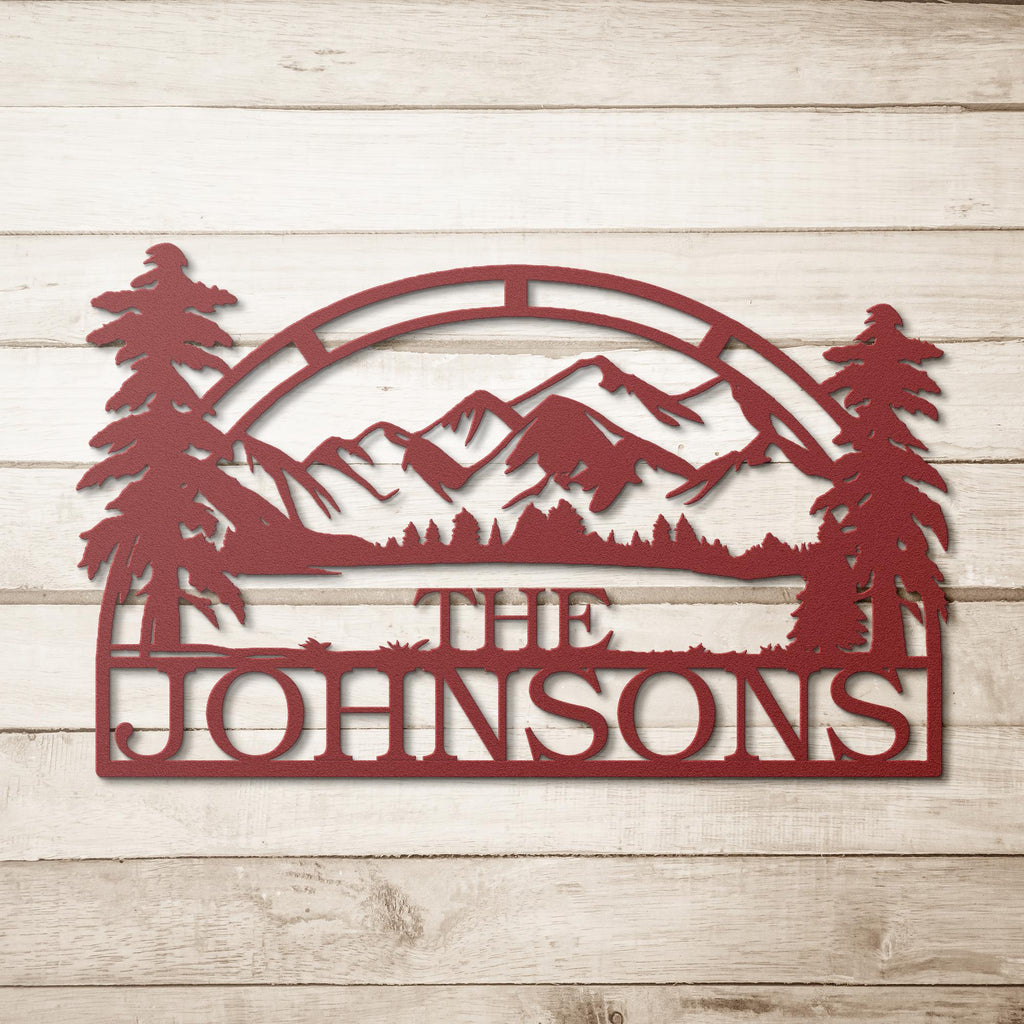 Personalized Family Name Metal Sign, Mountain Cabin Decor