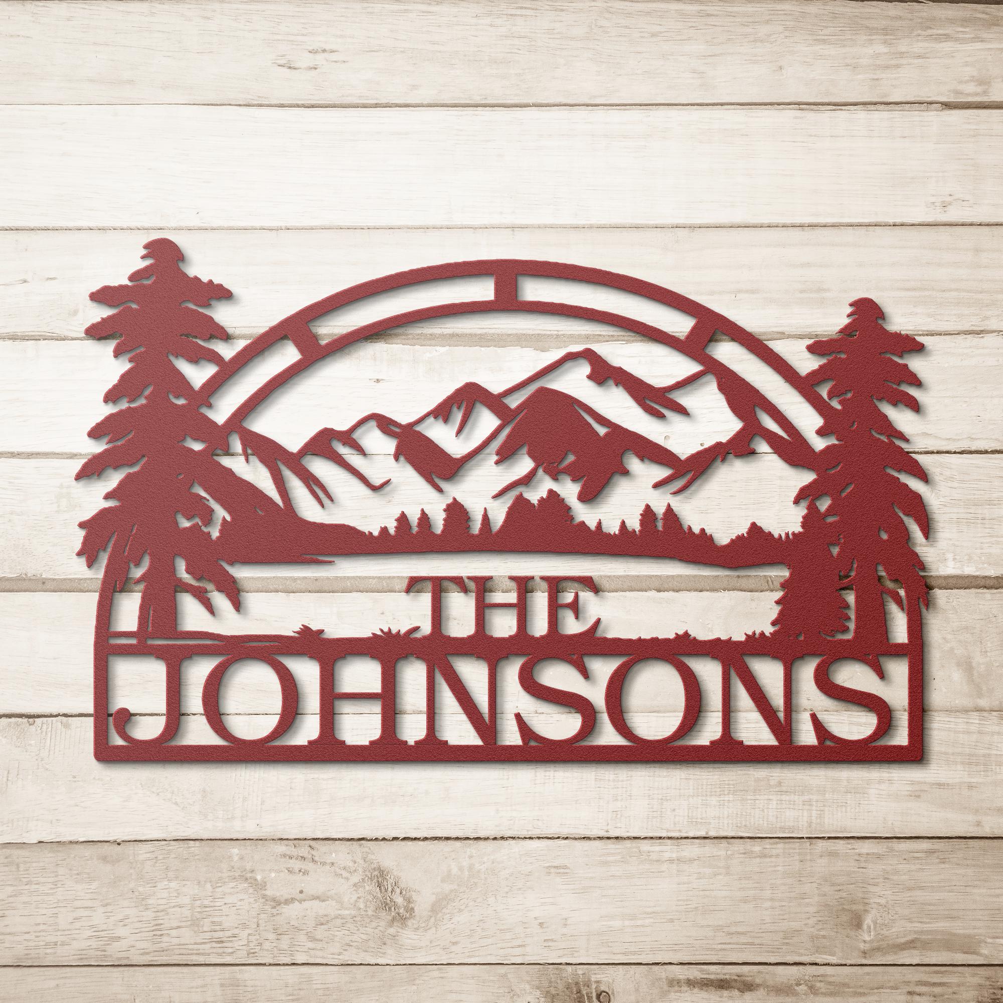 Personalized Family Name Metal Sign, Mountain Cabin Decor