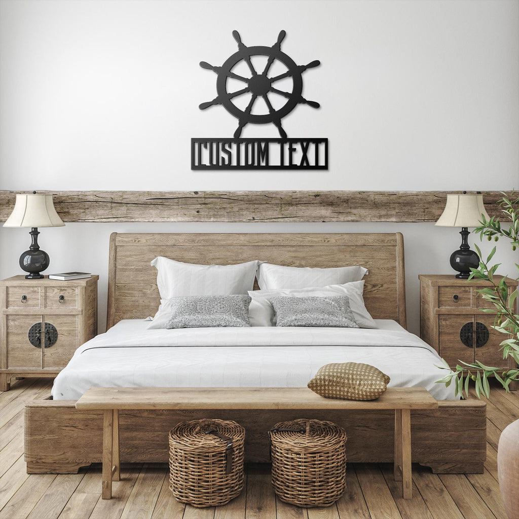 Custom Ship Wheel Metal Sign: Personalized Nautical Decor