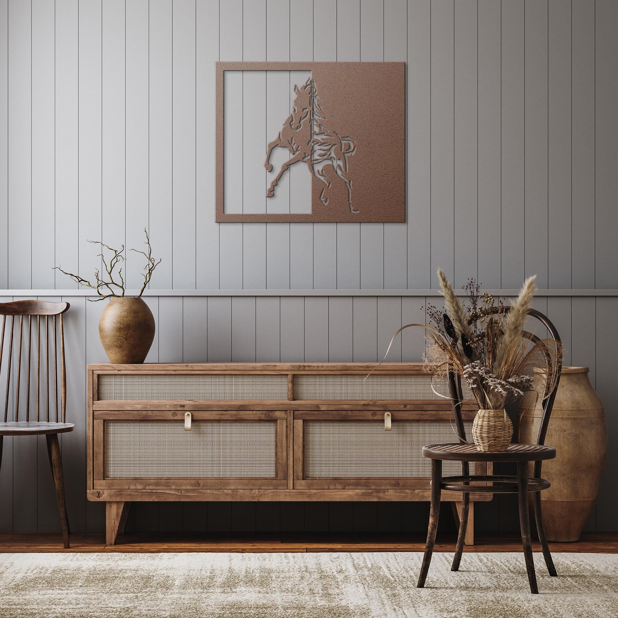 Modern Horse Silhouette Metal Sign, Equestrian Wall Art, Split Design Decor, Farmhouse Art