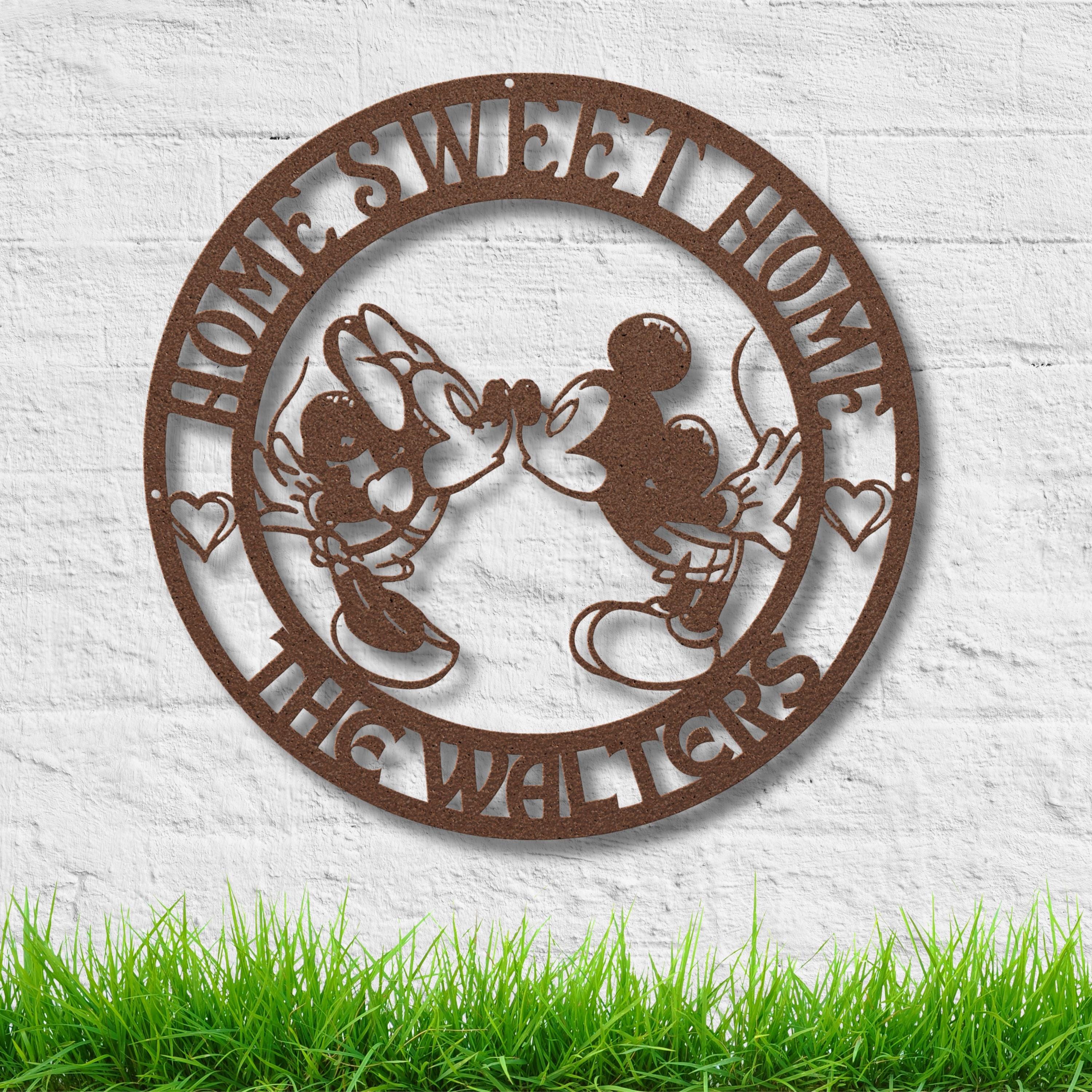 Personalized Metal Sign - Custom Family Name Disney Home Decor | Mickey Minnie Silhouette Art